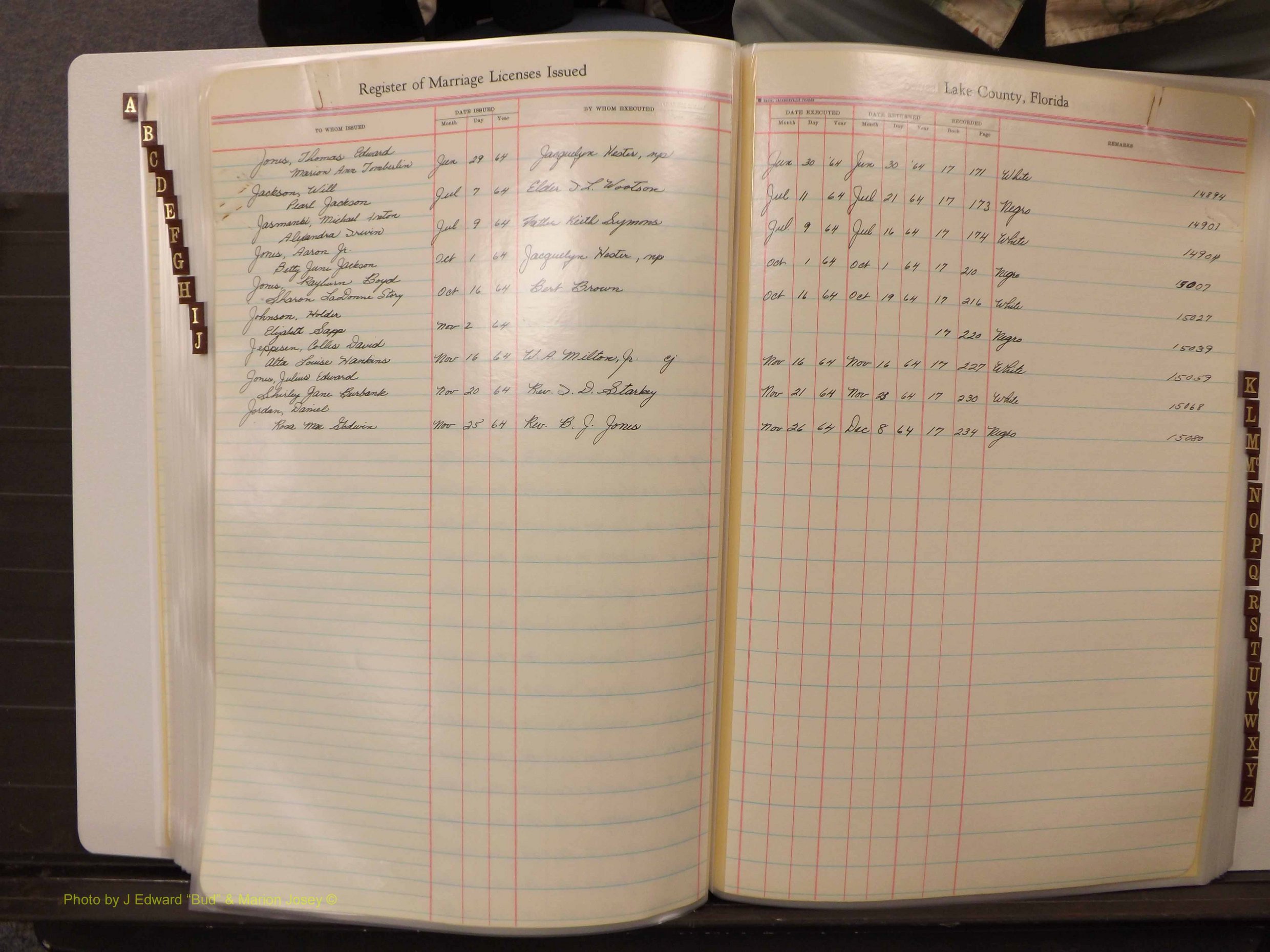 Lake Co, FL Marriage Book 4, 1959-1964 Index J5.JPG