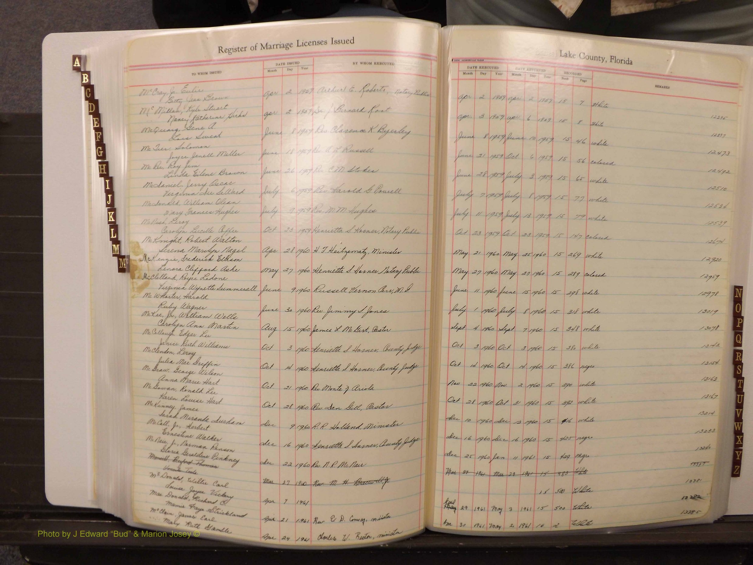 Lake Co, FL Marriage Book 4, 1959-1964 Index Mc1.JPG