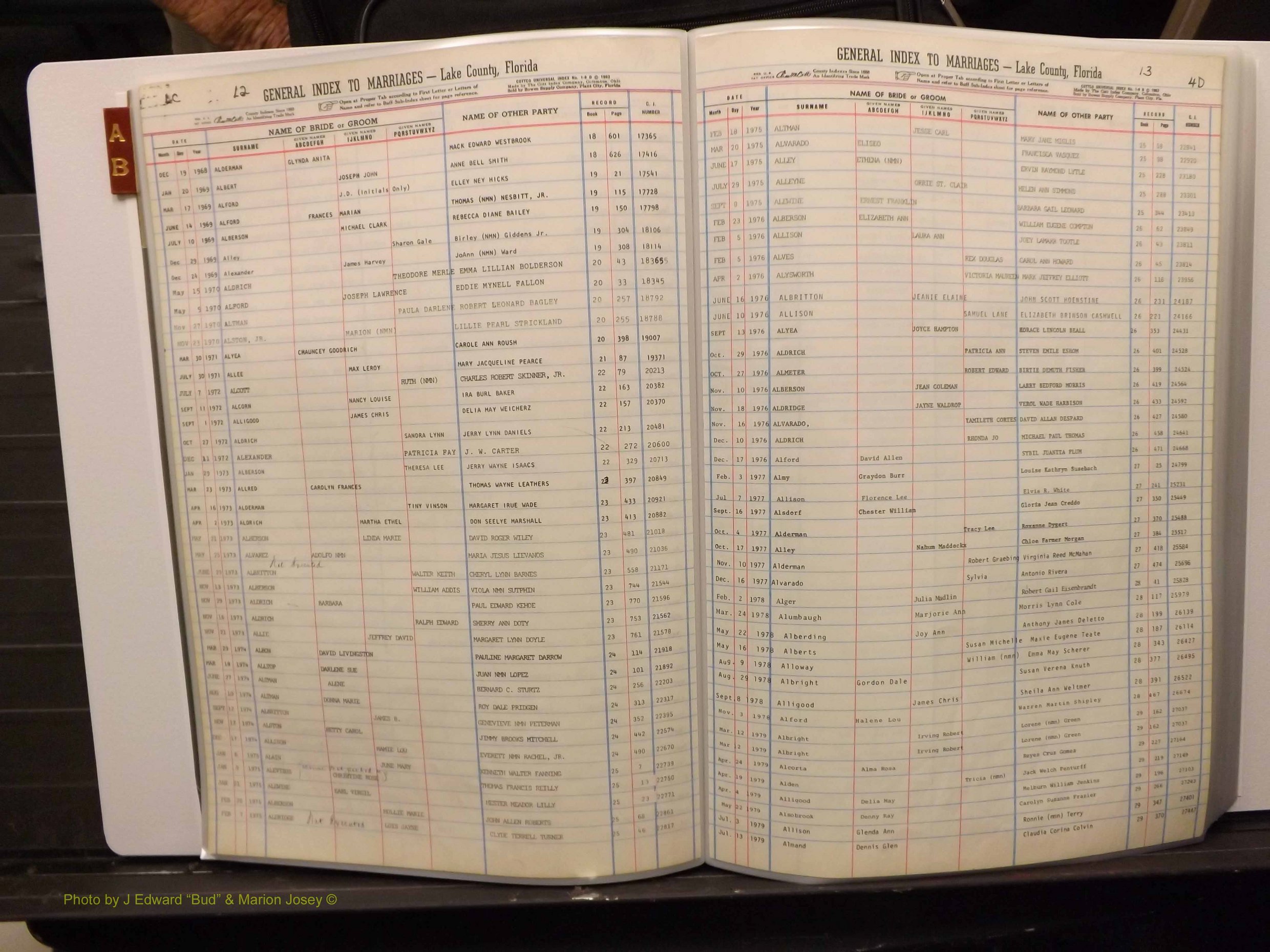 Lake Co, FL Marriage Index A-B, 1889-1986 (108).JPG