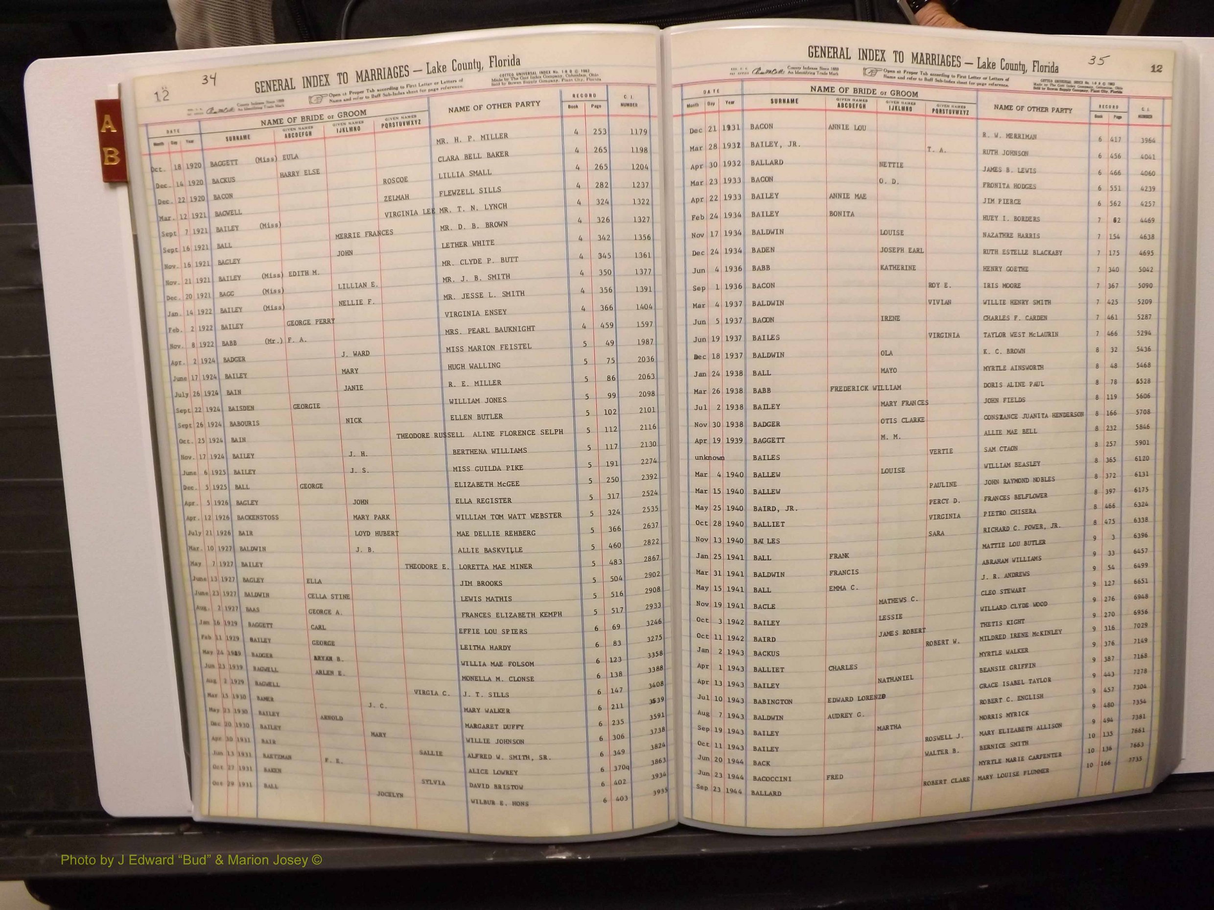 Lake Co, FL Marriage Index A-B, 1889-1986 (118).JPG