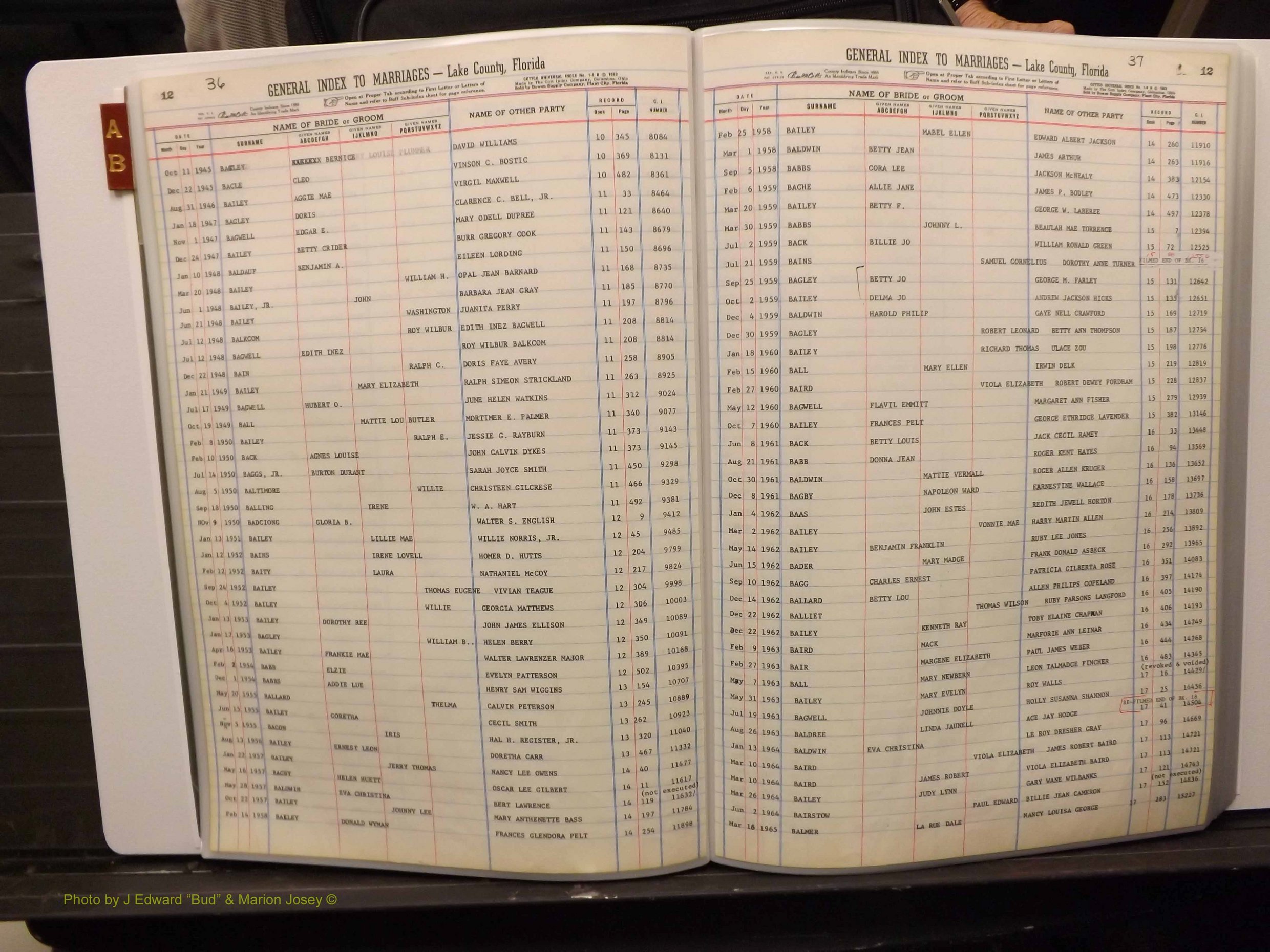 Lake Co, FL Marriage Index A-B, 1889-1986 (119).JPG