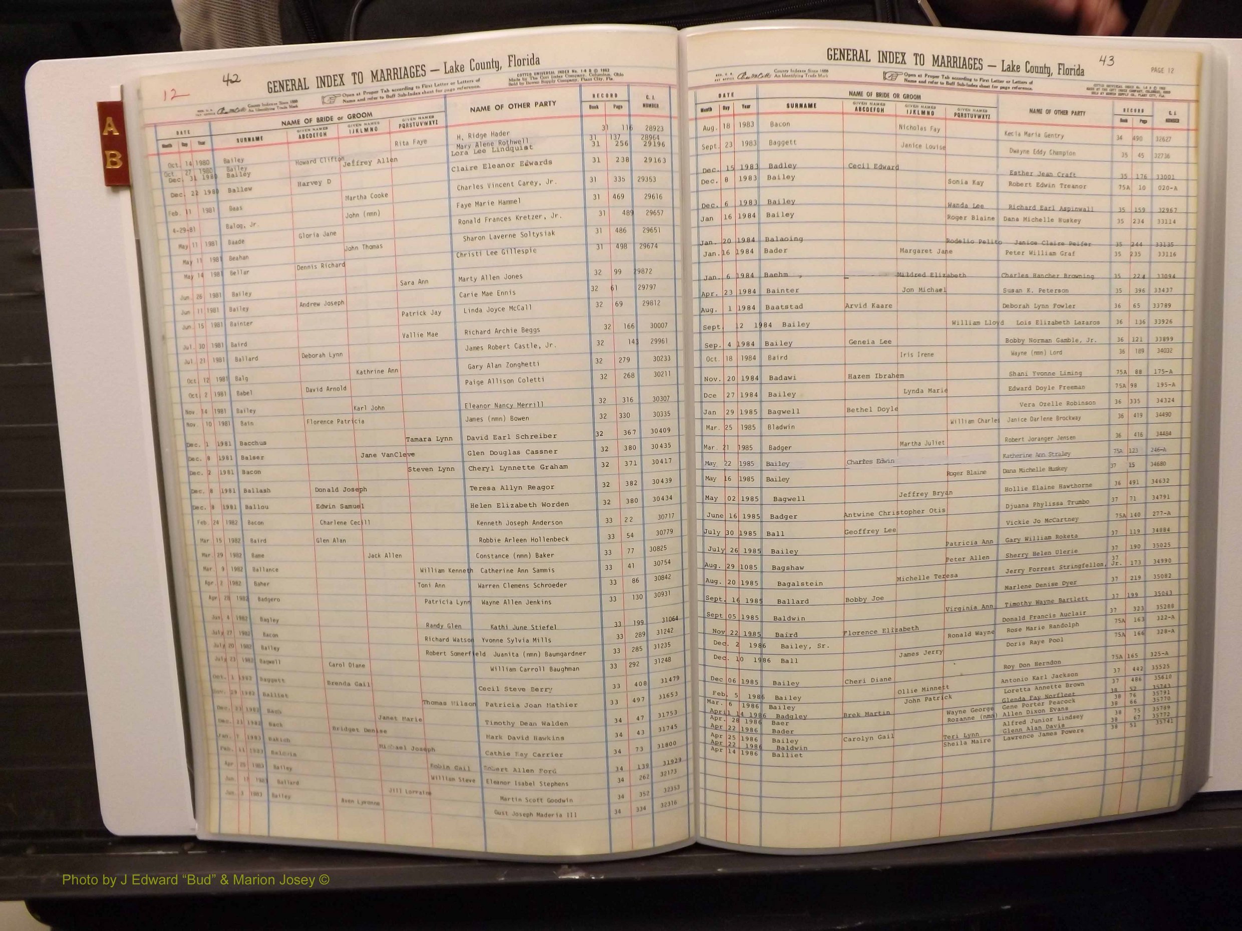 Lake Co, FL Marriage Index A-B, 1889-1986 (122).JPG