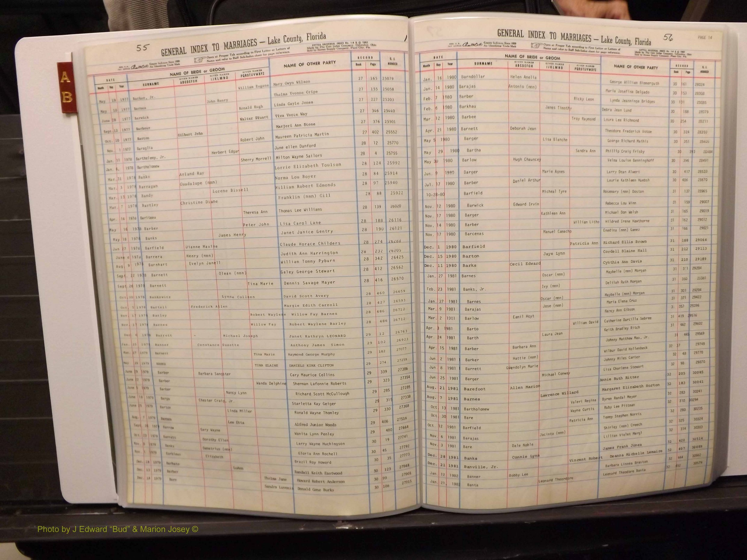 Lake Co, FL Marriage Index A-B, 1889-1986 (129).JPG