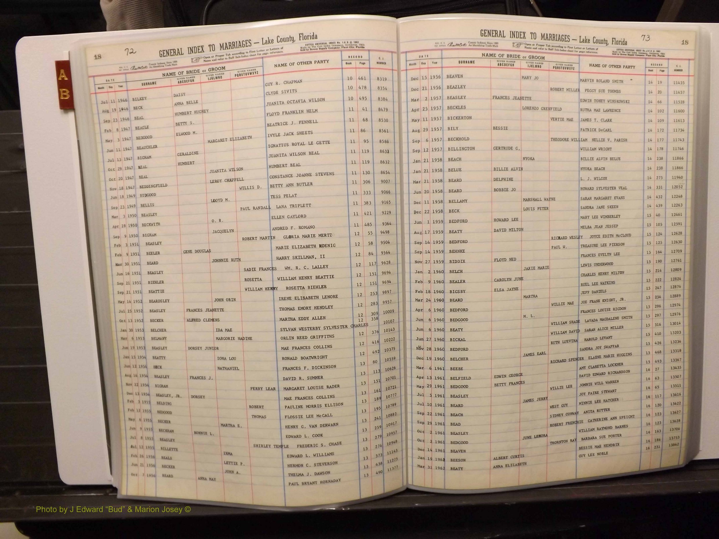 Lake Co, FL Marriage Index A-B, 1889-1986 (138).JPG