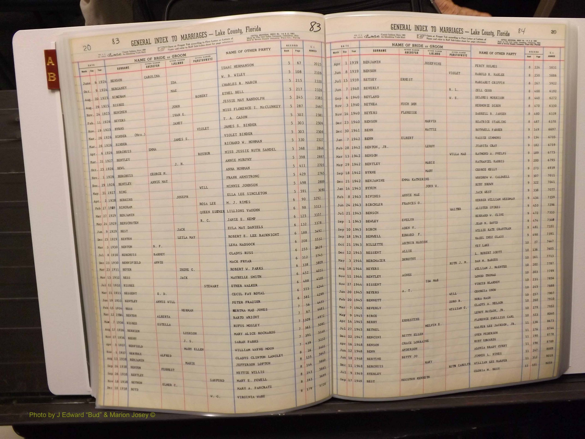 Lake Co, FL Marriage Index A-B, 1889-1986 (144).JPG