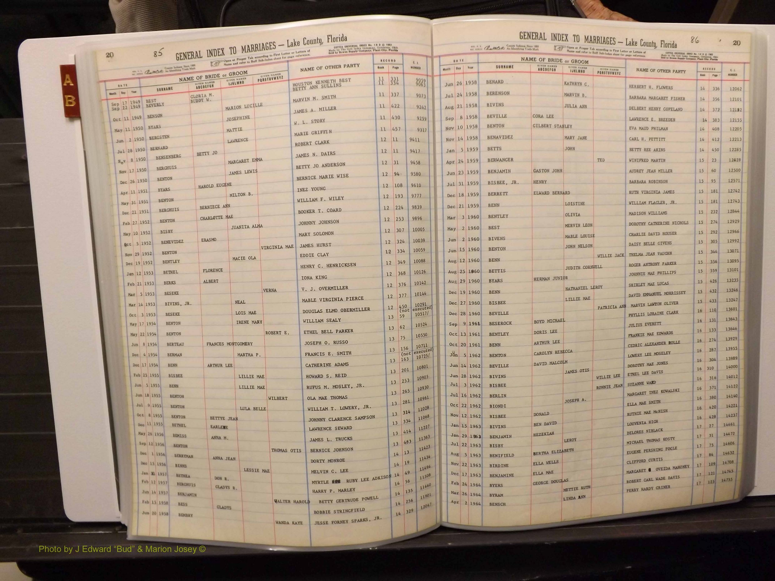 Lake Co, FL Marriage Index A-B, 1889-1986 (145).JPG