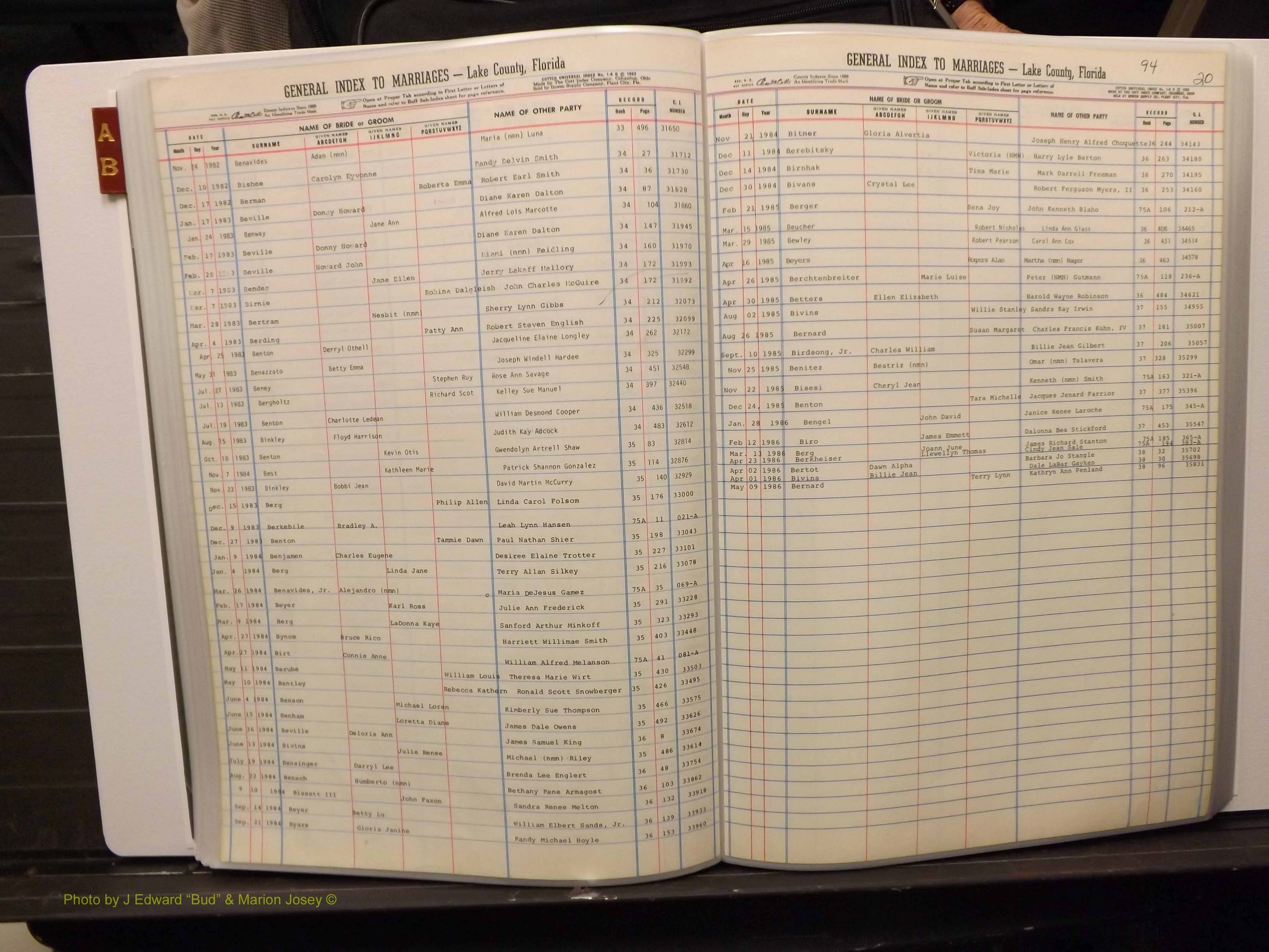 Lake Co, FL Marriage Index A-B, 1889-1986 (149).JPG