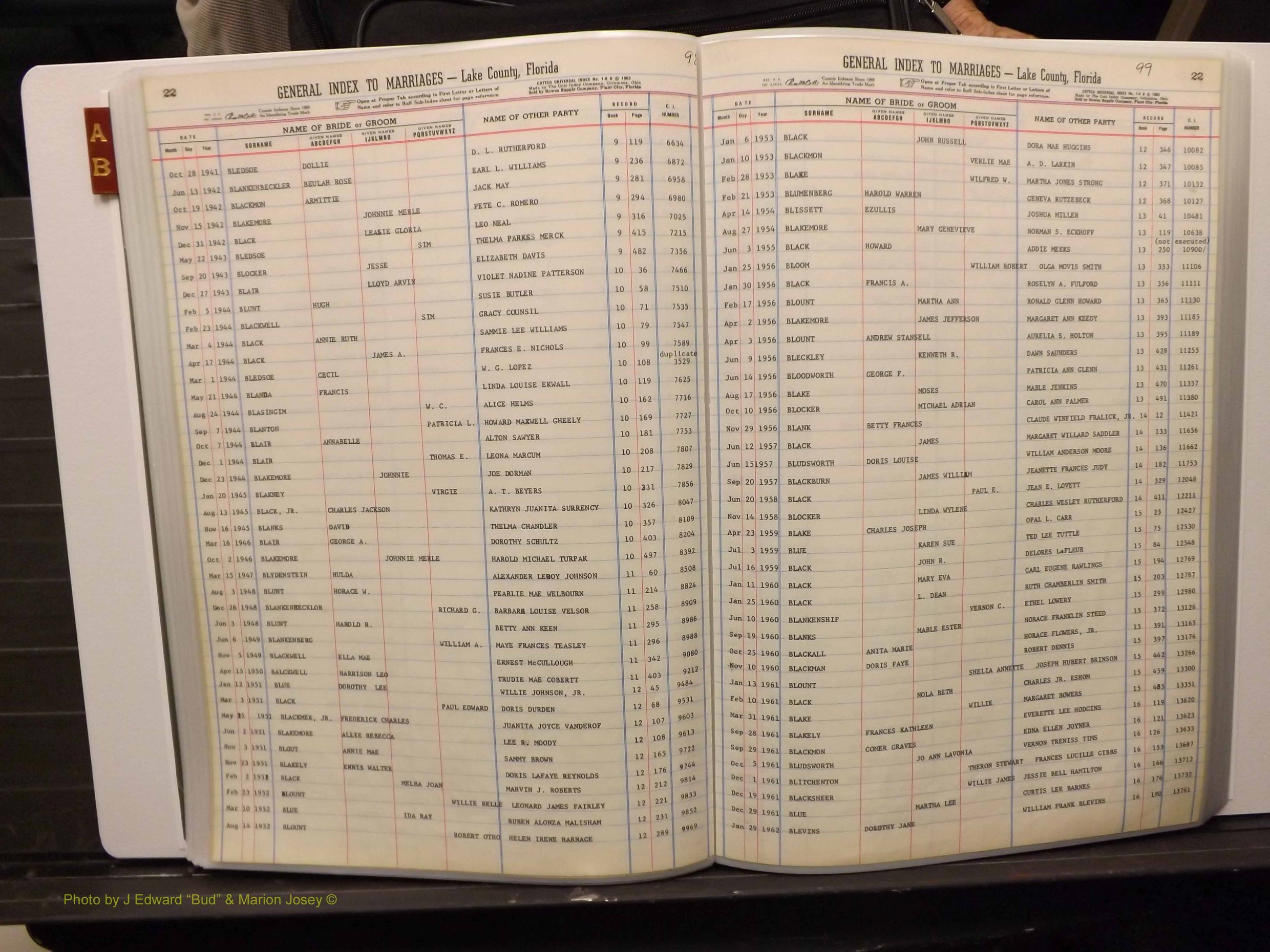 Lake Co, FL Marriage Index A-B, 1889-1986 (152).JPG