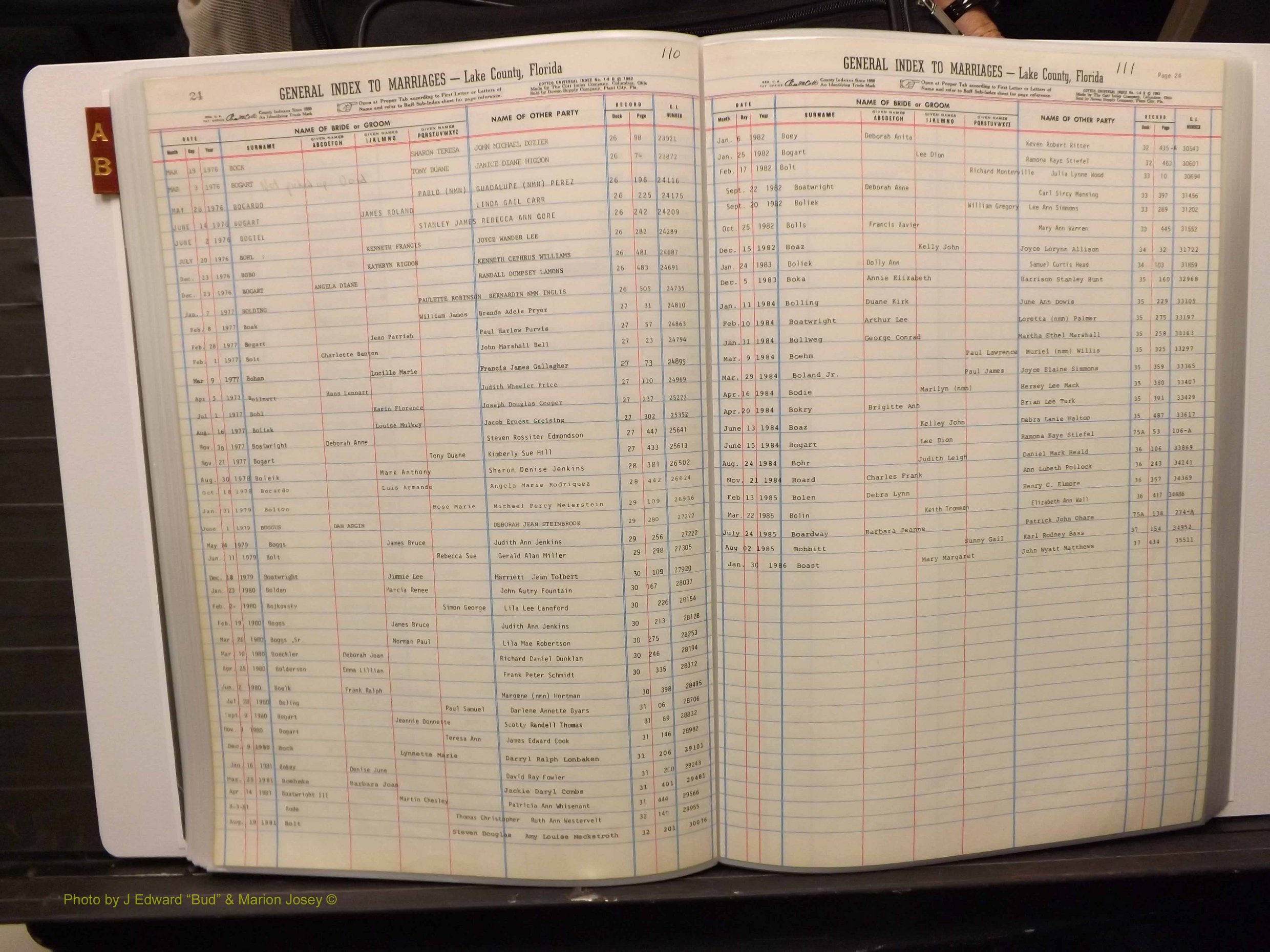 Lake Co, FL Marriage Index A-B, 1889-1986 (158).JPG