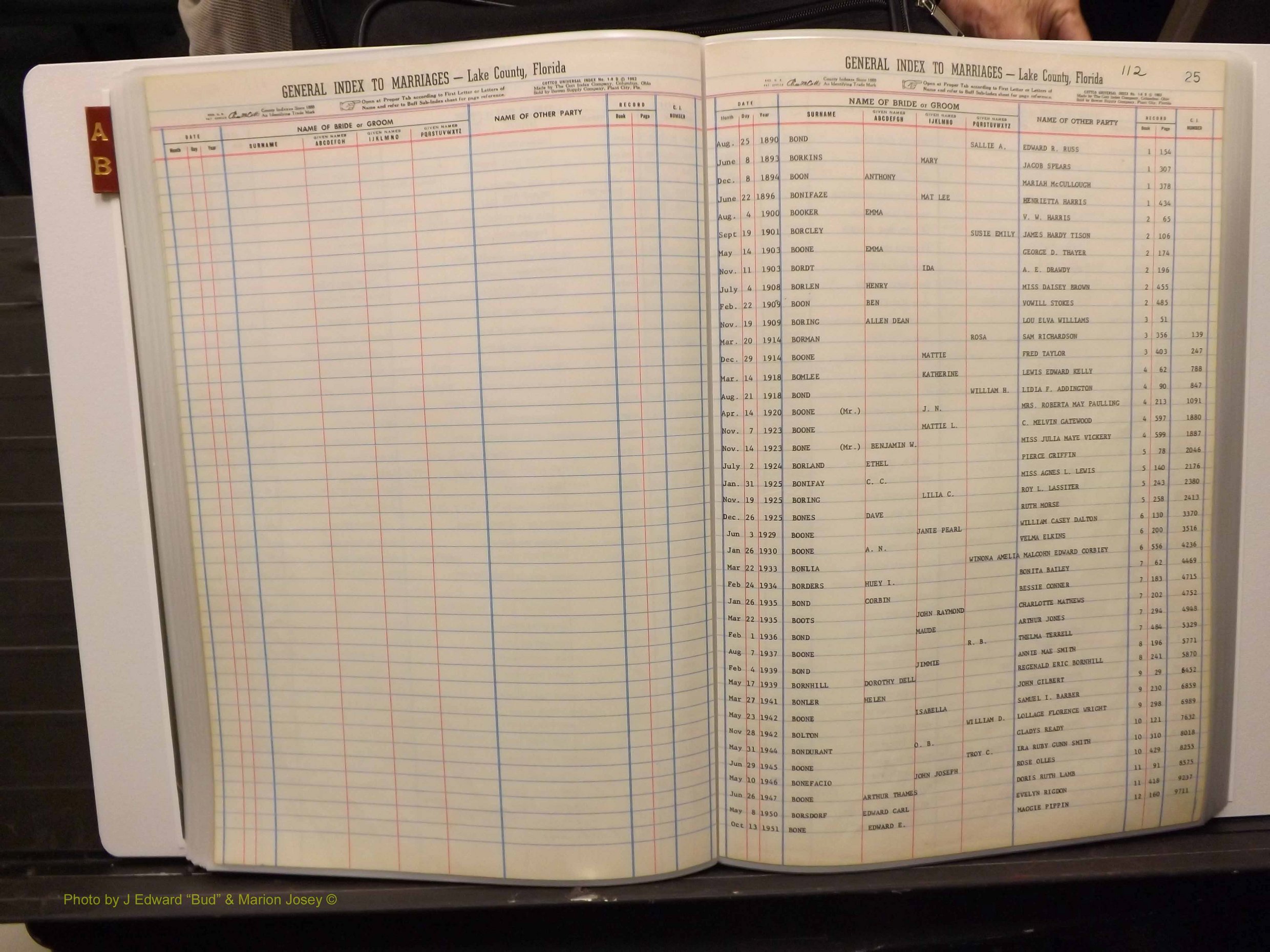 Lake Co, FL Marriage Index A-B, 1889-1986 (159).JPG