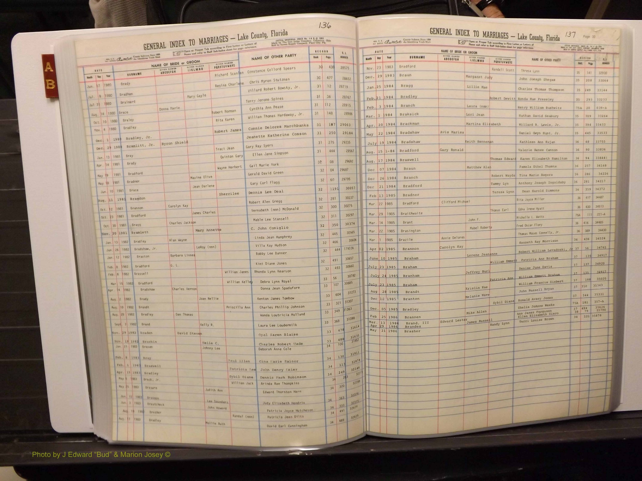 Lake Co, FL Marriage Index A-B, 1889-1986 (172).JPG