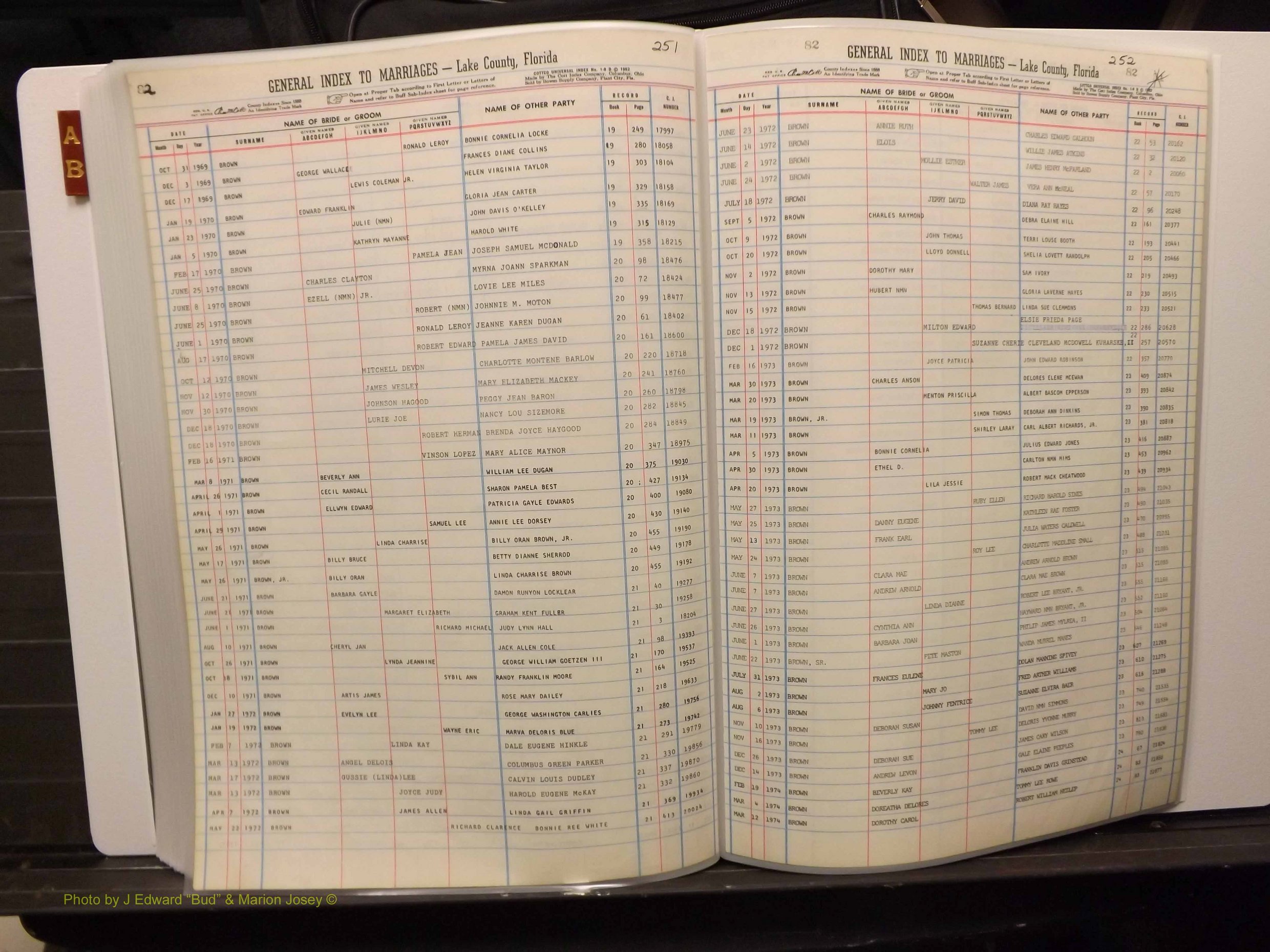 Lake Co, FL Marriage Index A-B, 1889-1986 (237).JPG