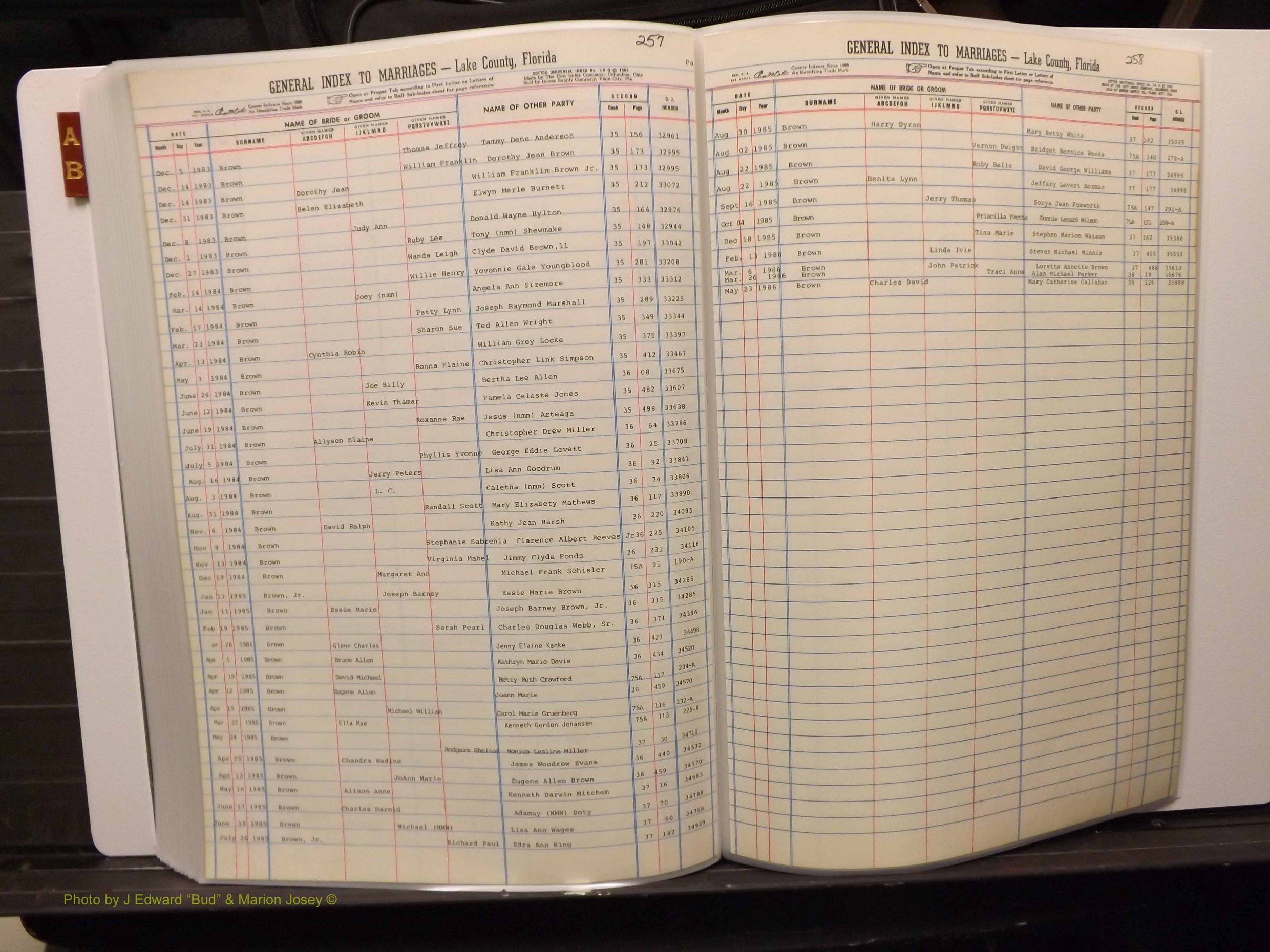 Lake Co, FL Marriage Index A-B, 1889-1986 (240).JPG