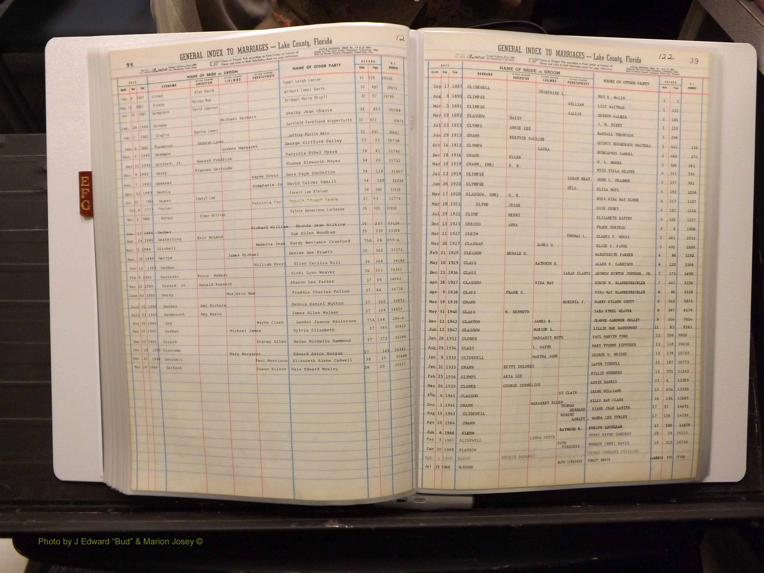 Lake Co, FL Marriage Index E-F-G, 1889-1986 (167).JPG