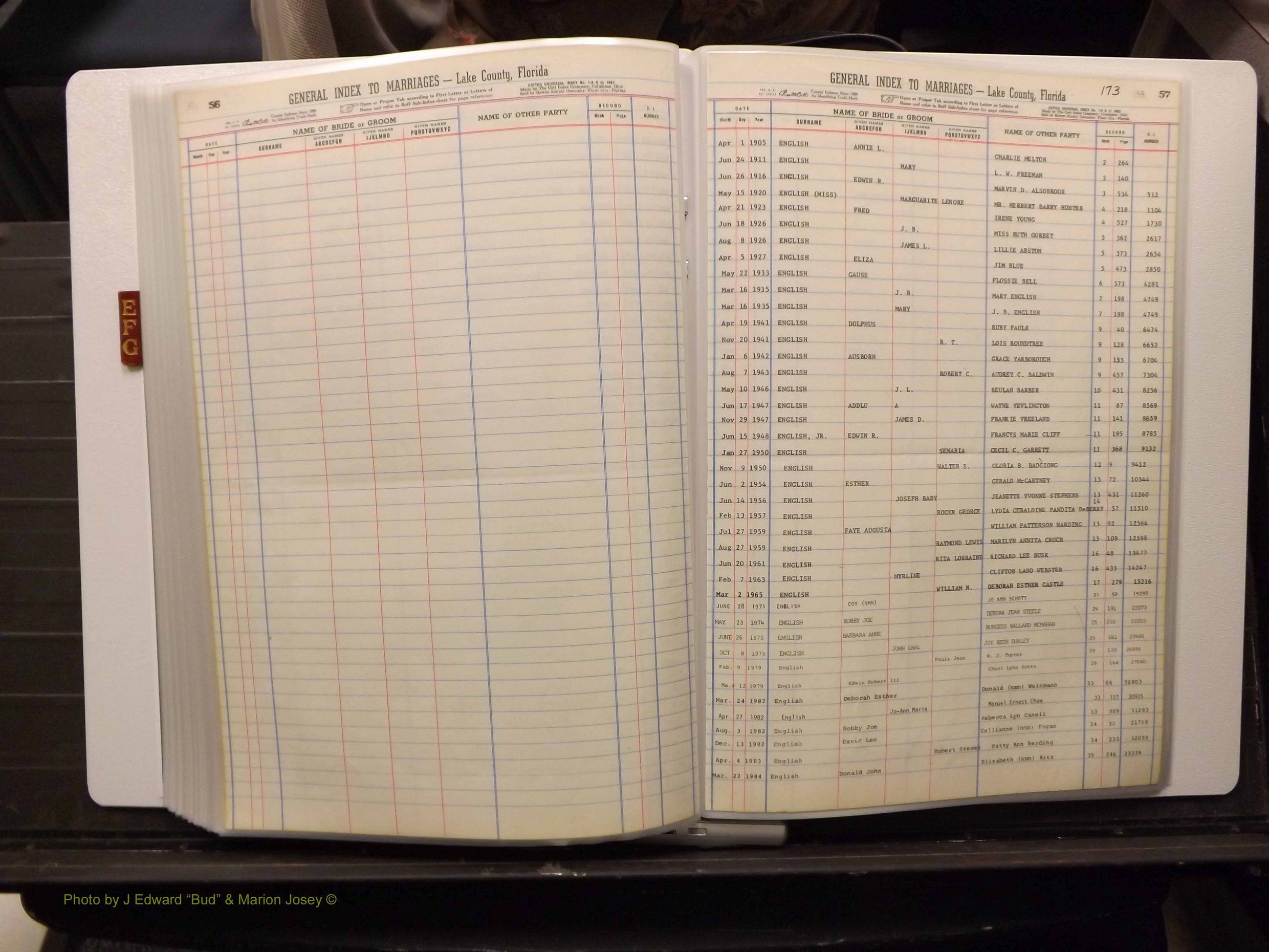Lake Co, FL Marriage Index E-F-G, 1889-1986 (196).JPG