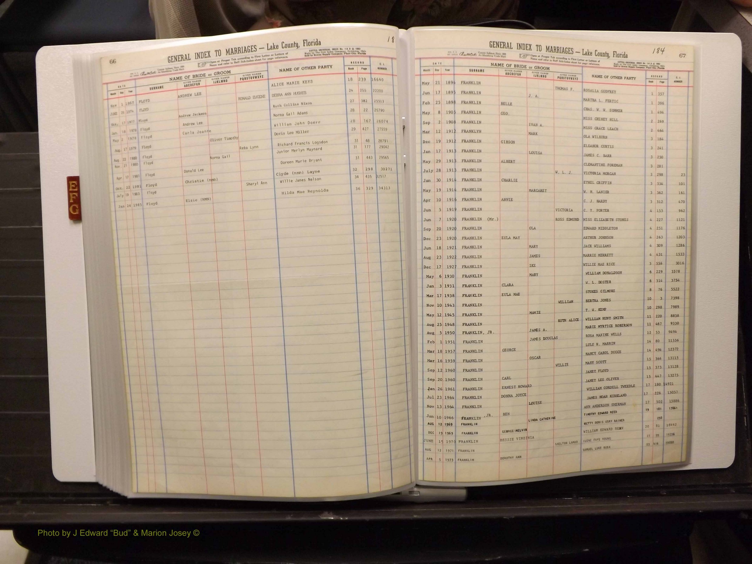 Lake Co, FL Marriage Index E-F-G, 1889-1986 (202).JPG