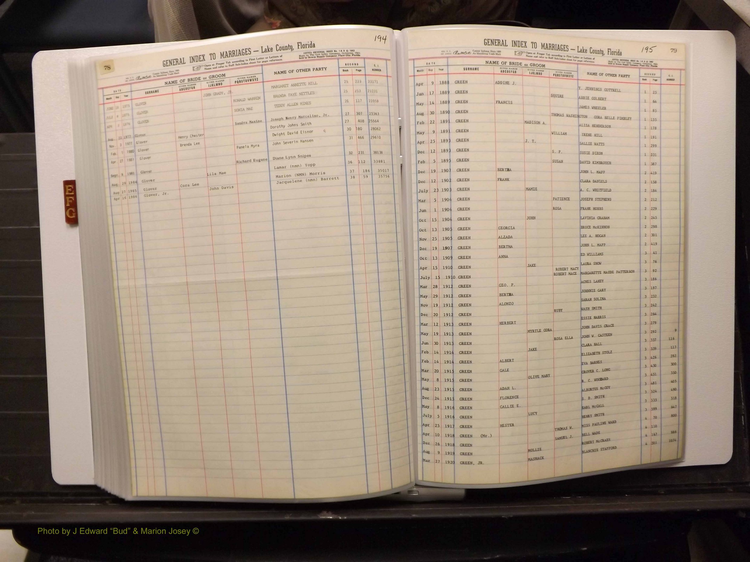 Lake Co, FL Marriage Index E-F-G, 1889-1986 (208).JPG