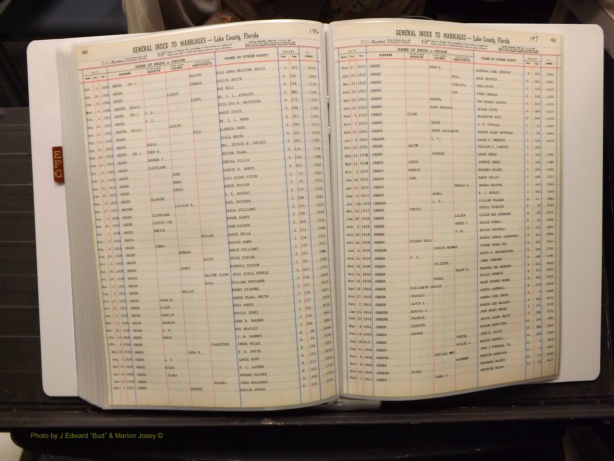 Lake Co, FL Marriage Index E-F-G, 1889-1986 (209).JPG