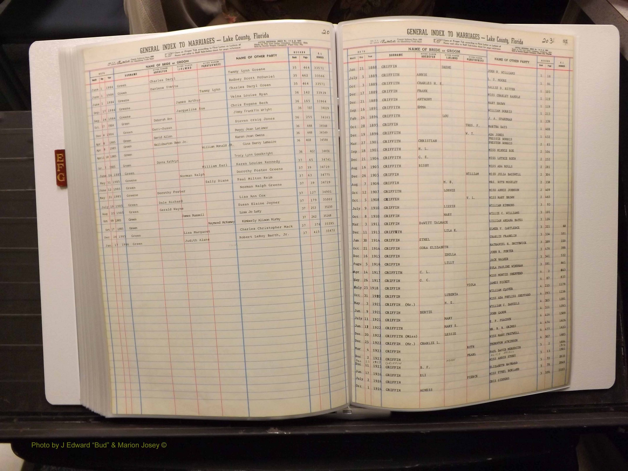 Lake Co, FL Marriage Index E-F-G, 1889-1986 (212).JPG