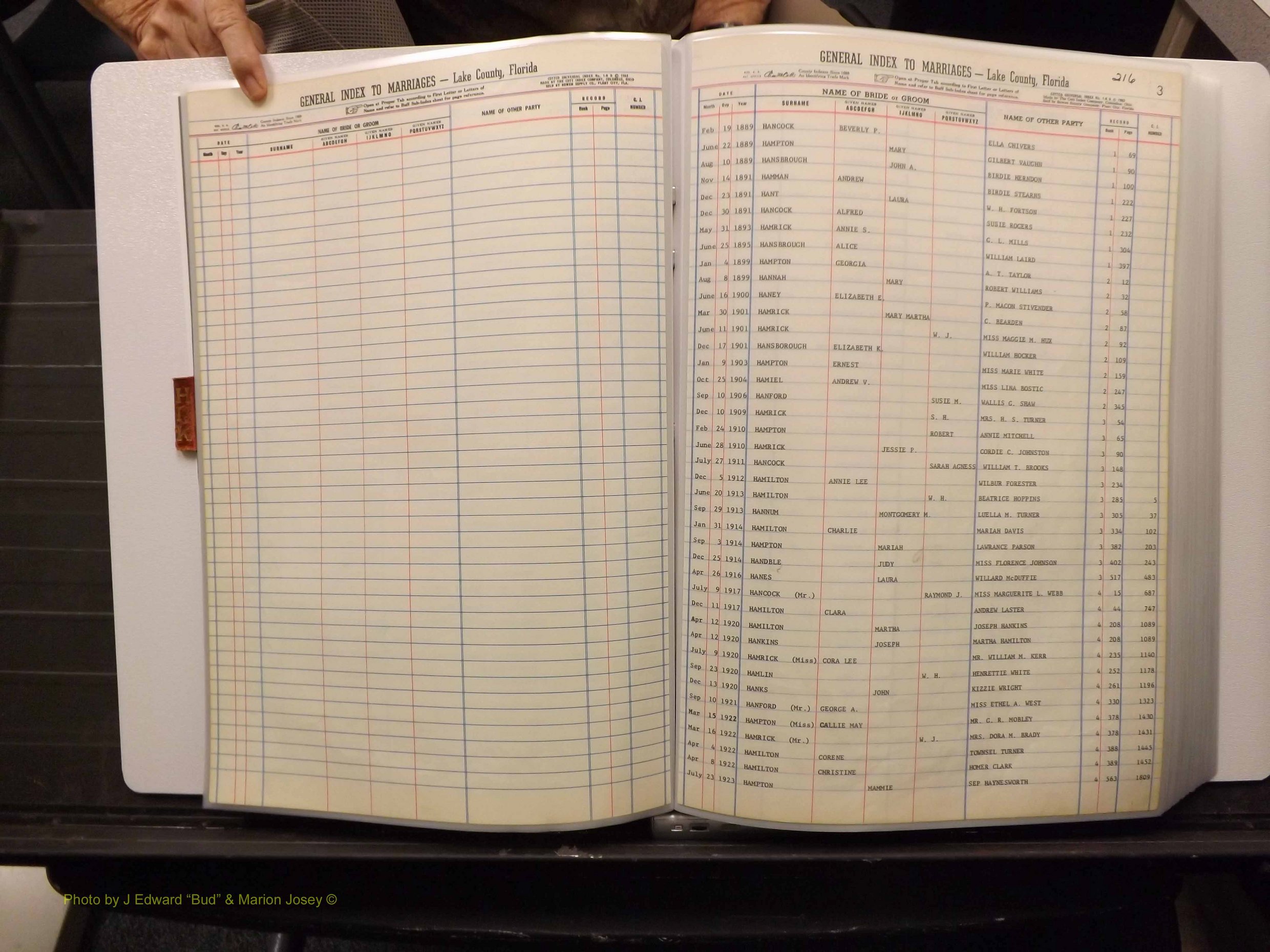 Lake Co, FL Marriage Index H-I-J-K, 1889-1986 (106).JPG