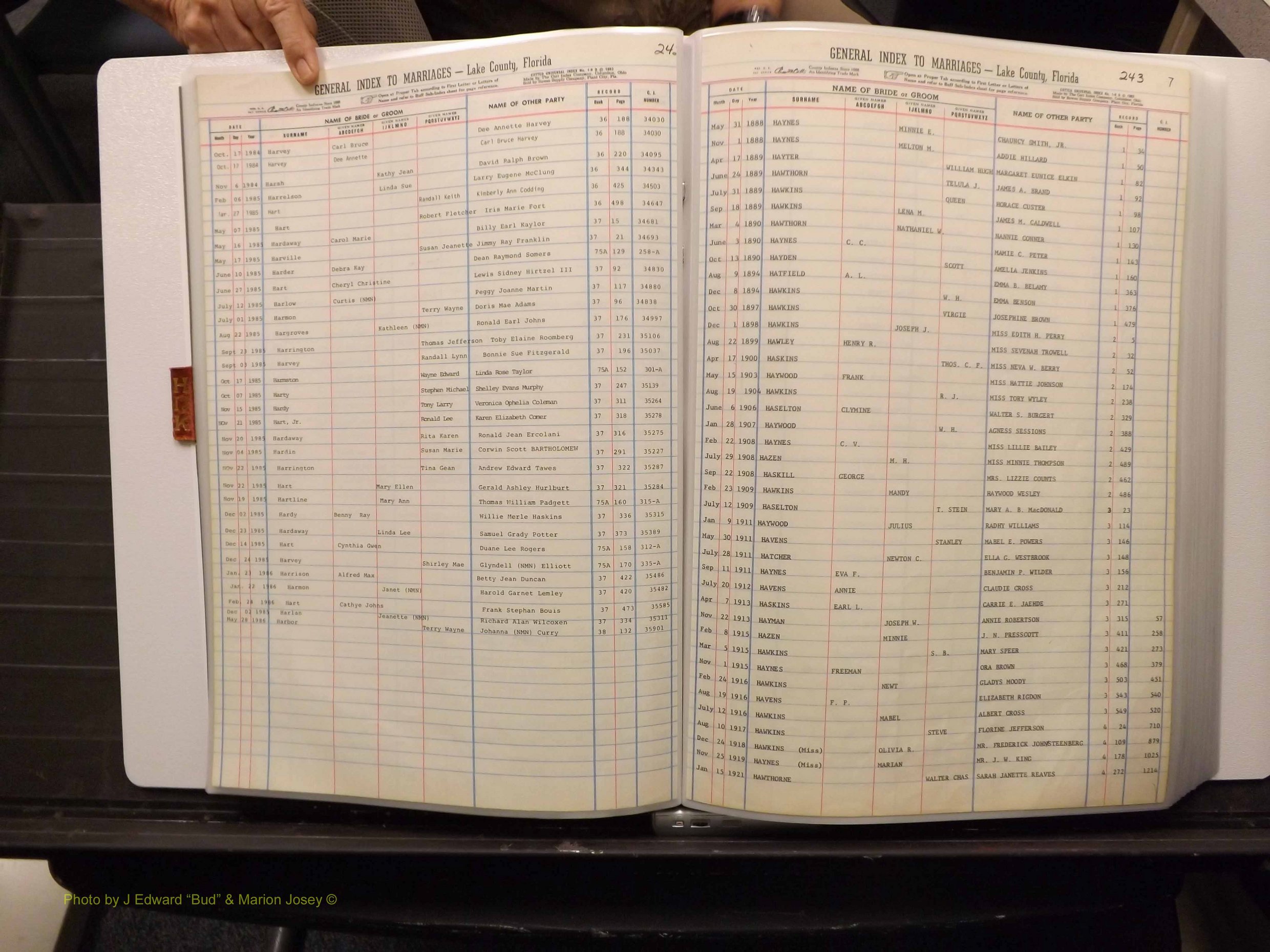 Lake Co, FL Marriage Index H-I-J-K, 1889-1986 (120).JPG