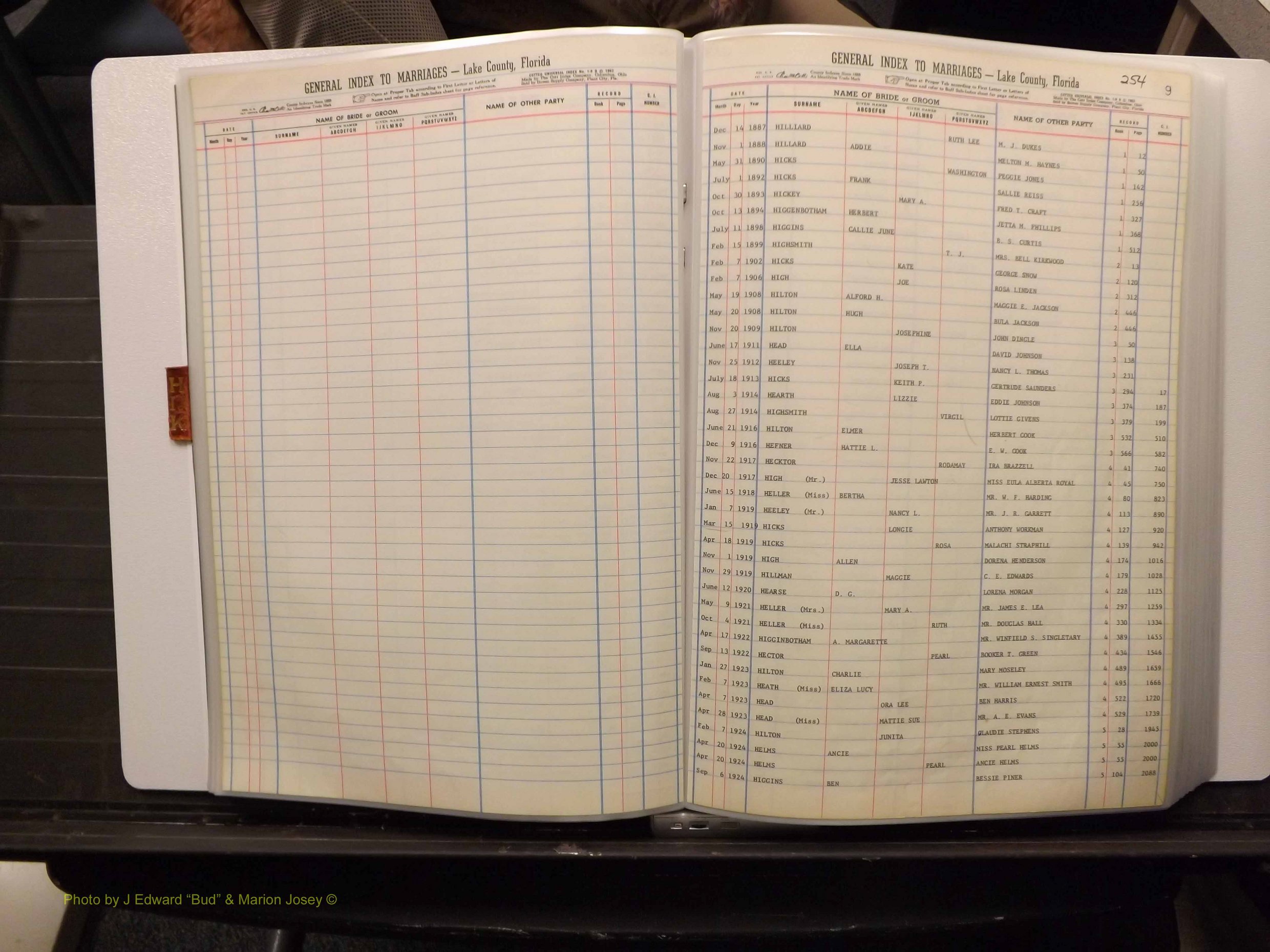 Lake Co, FL Marriage Index H-I-J-K, 1889-1986 (126).JPG