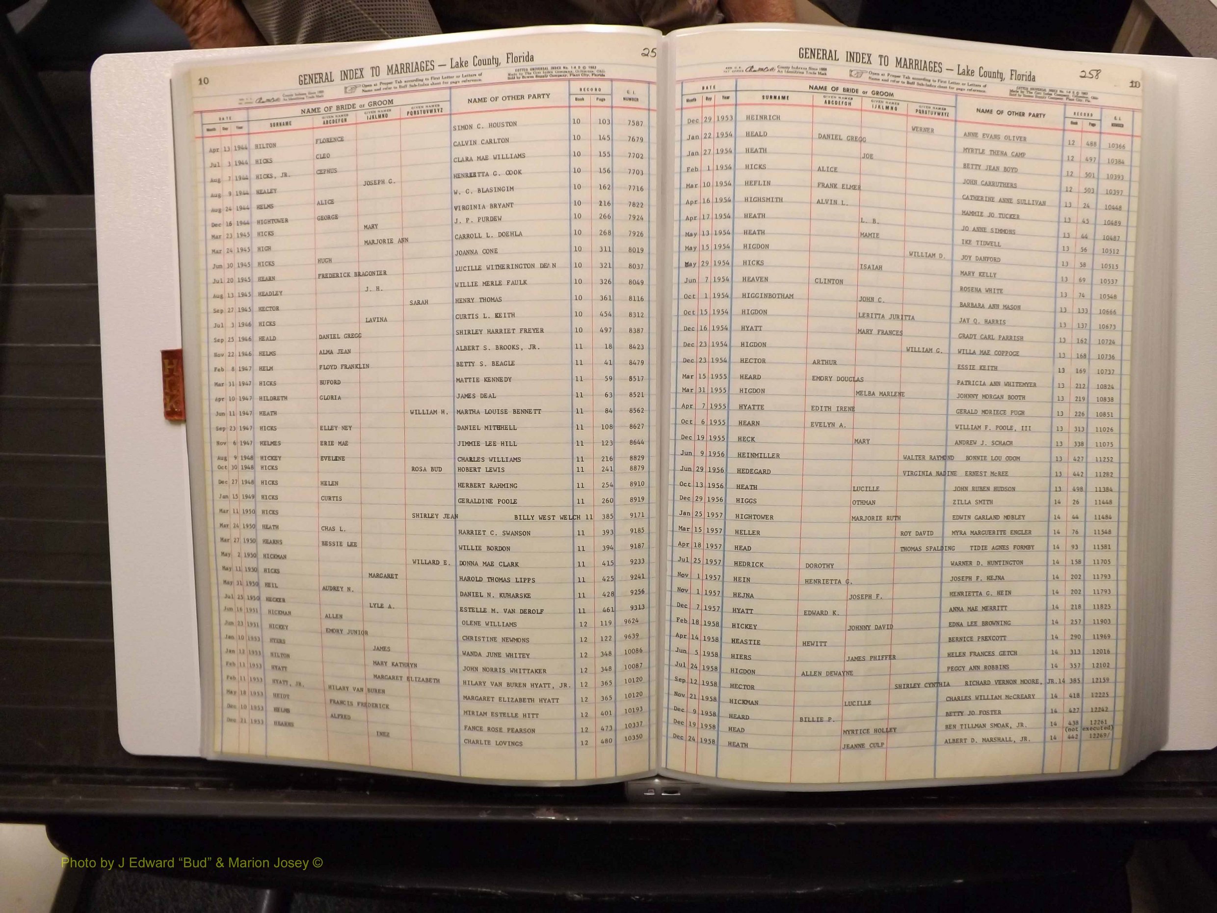 Lake Co, FL Marriage Index H-I-J-K, 1889-1986 (128).JPG