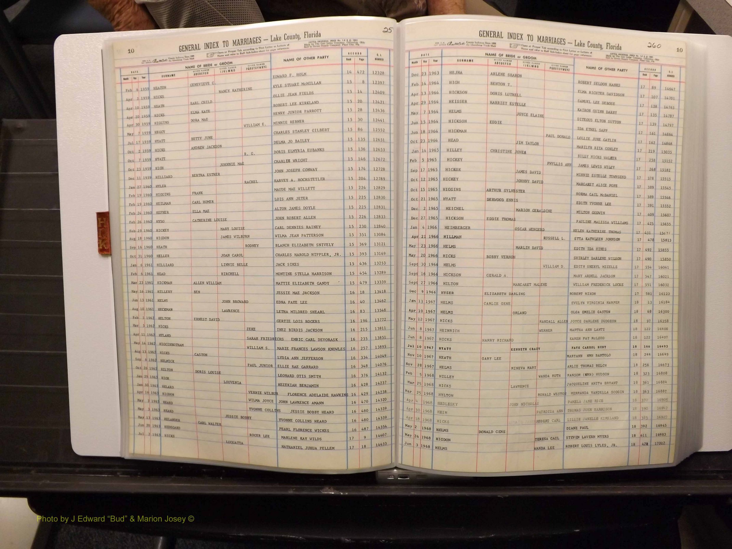 Lake Co, FL Marriage Index H-I-J-K, 1889-1986 (129).JPG