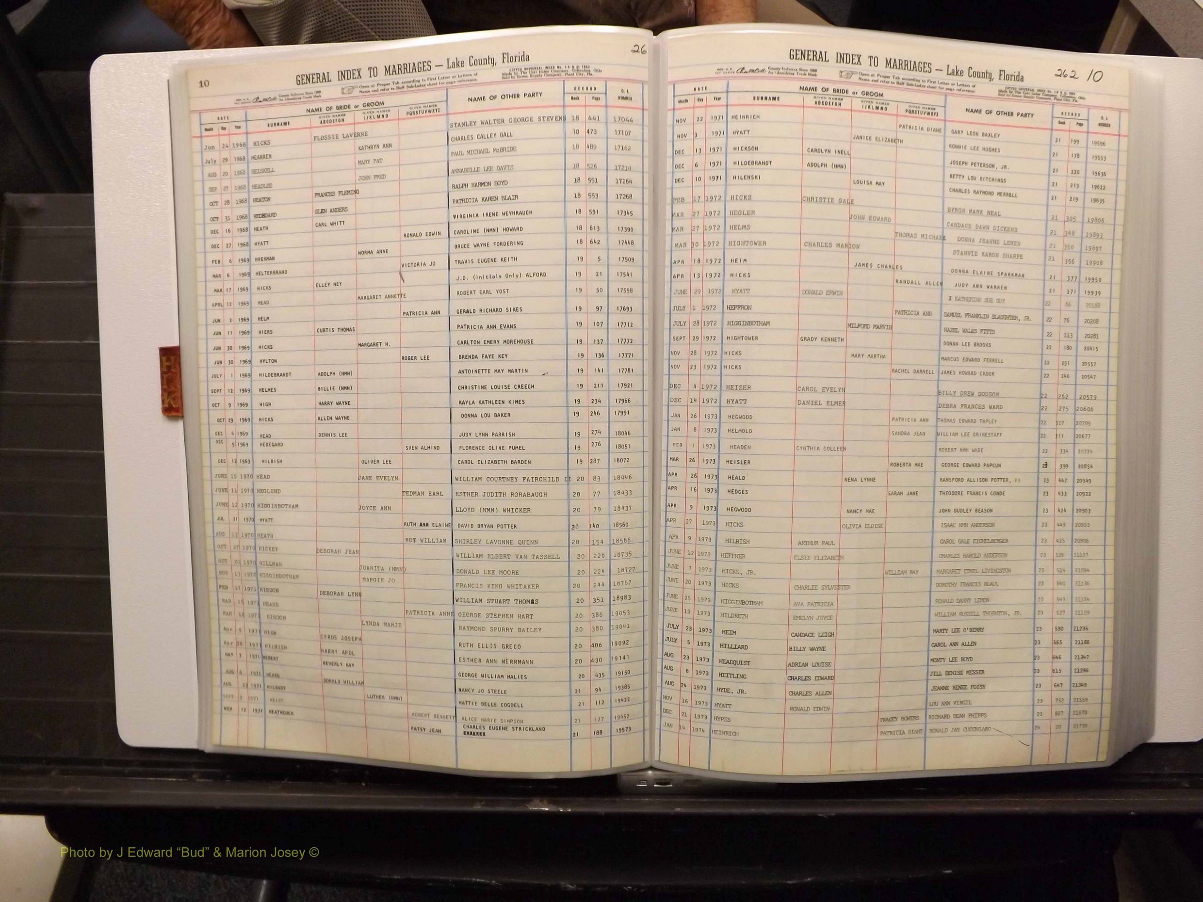 Lake Co, FL Marriage Index H-I-J-K, 1889-1986 (130).JPG