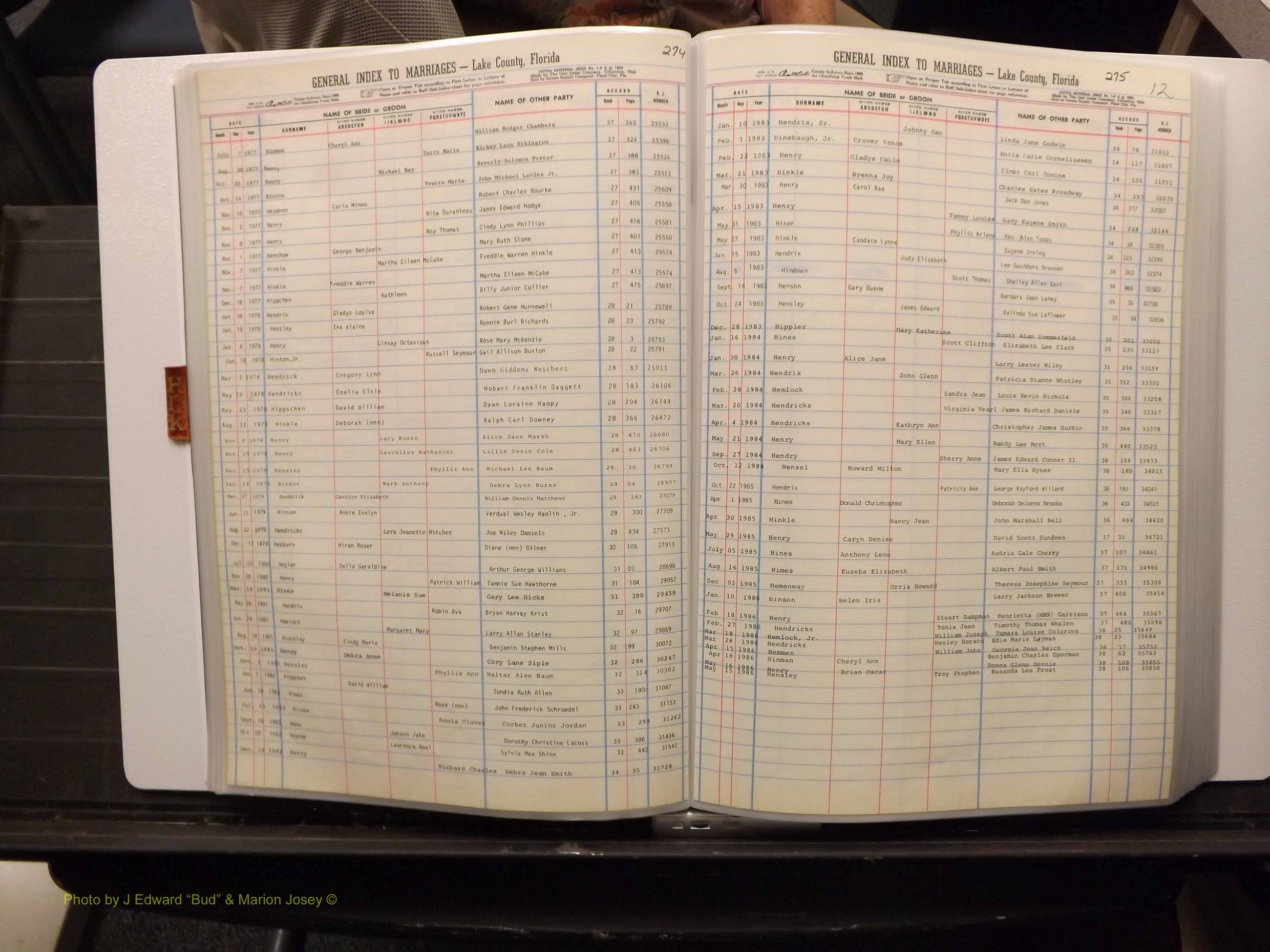 Lake Co, FL Marriage Index H-I-J-K, 1889-1986 (137).JPG