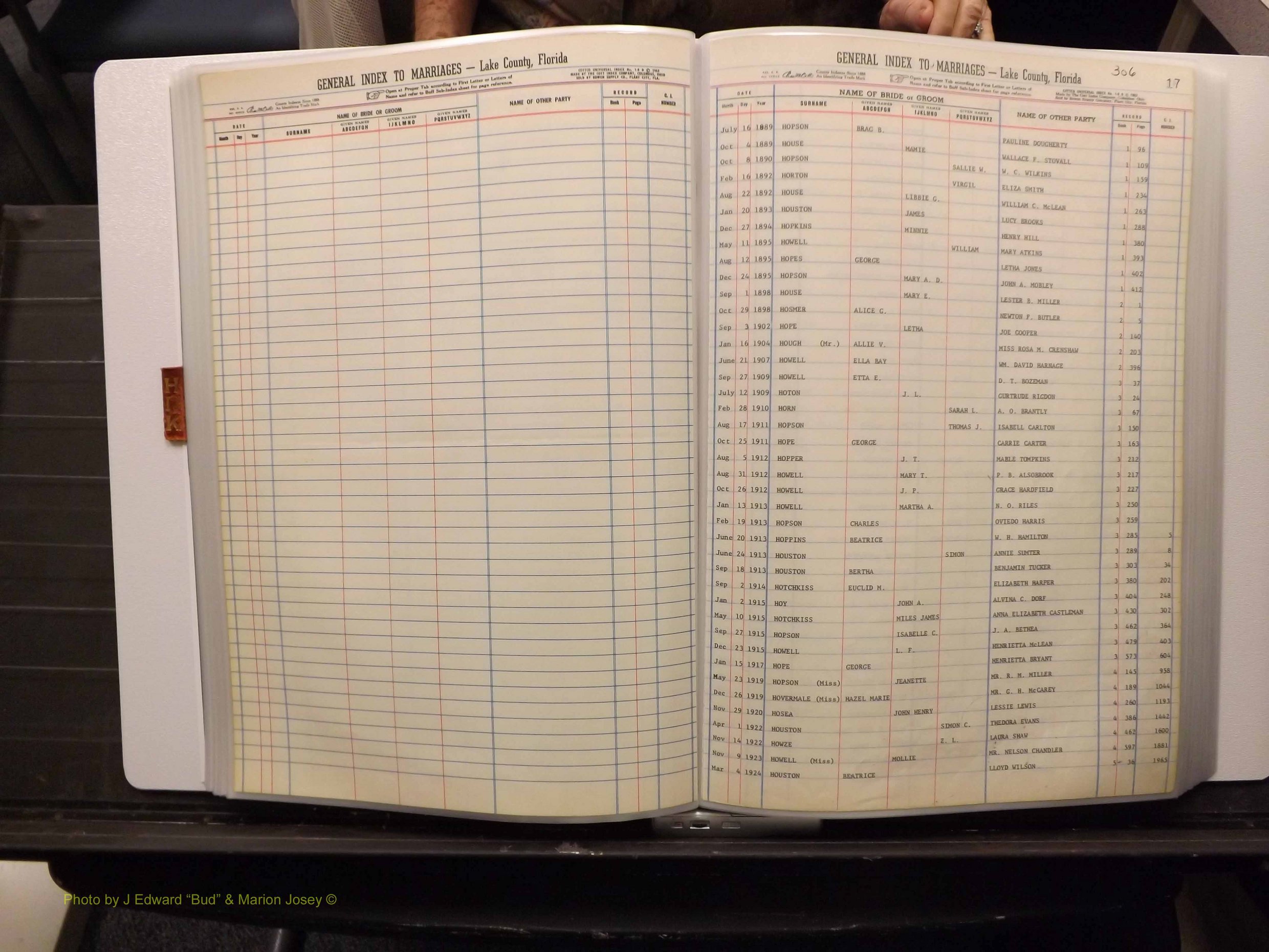 Lake Co, FL Marriage Index H-I-J-K, 1889-1986 (154).JPG