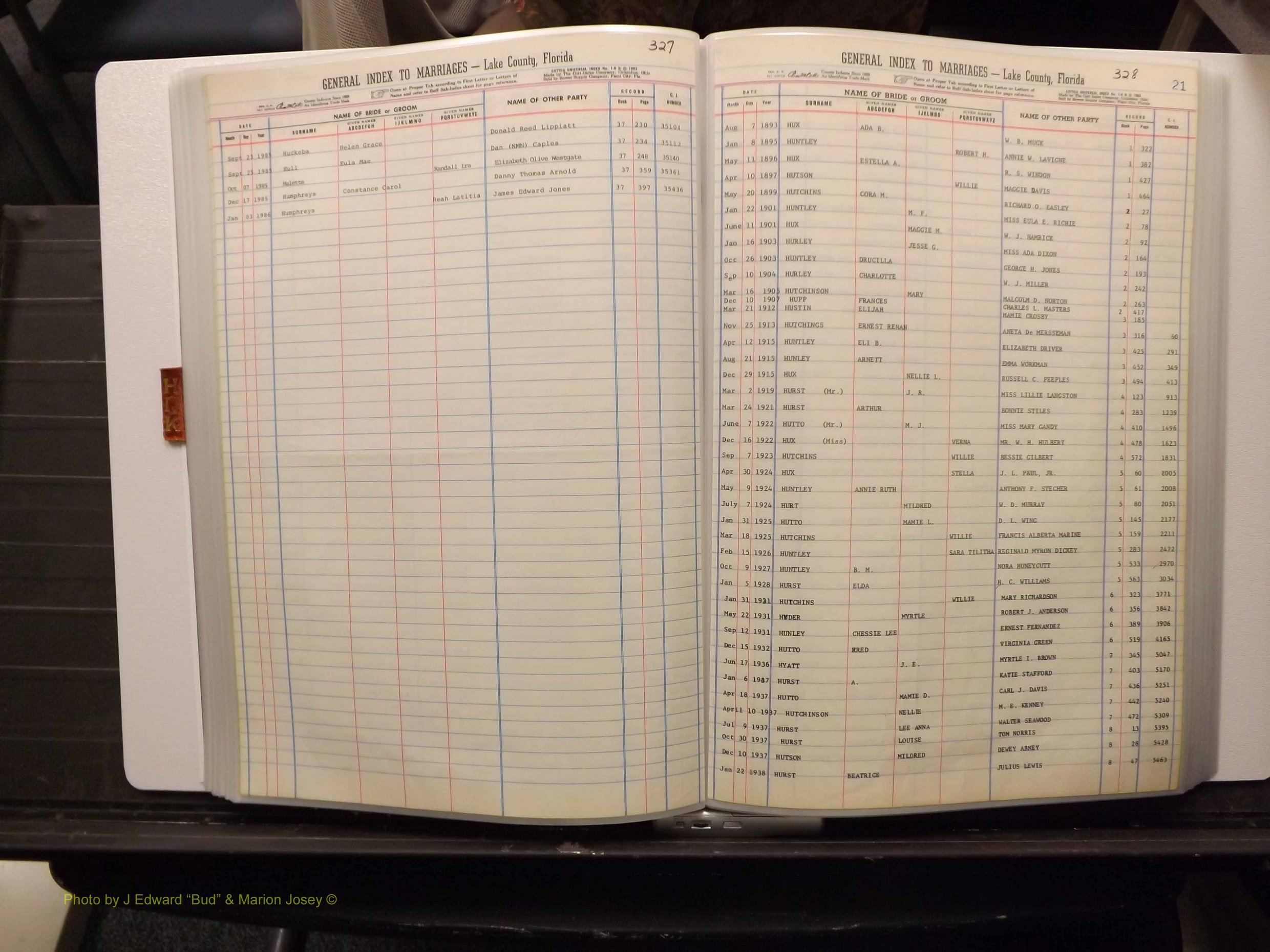 Lake Co, FL Marriage Index H-I-J-K, 1889-1986 (165).JPG