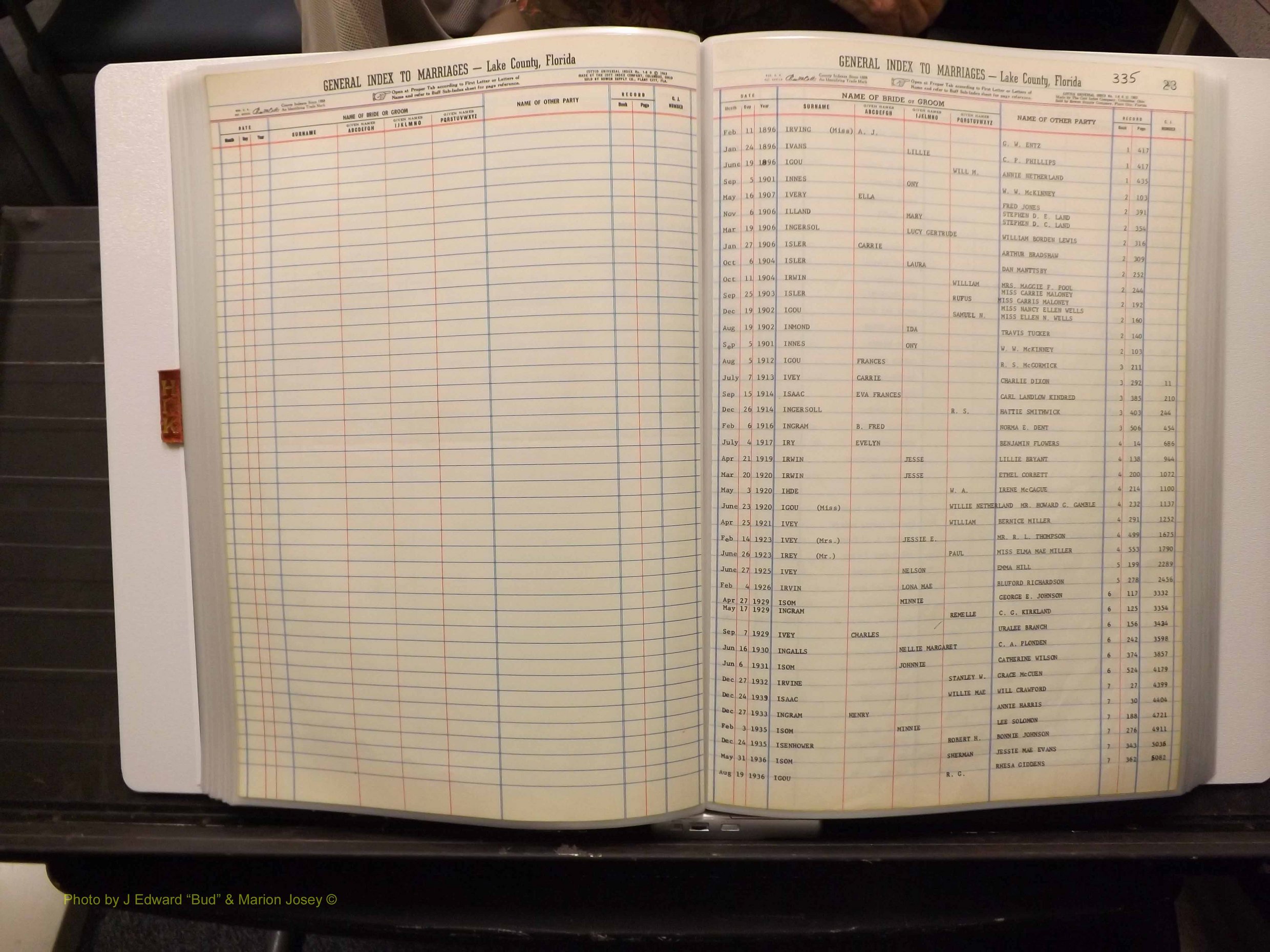 Lake Co, FL Marriage Index H-I-J-K, 1889-1986 (169).JPG