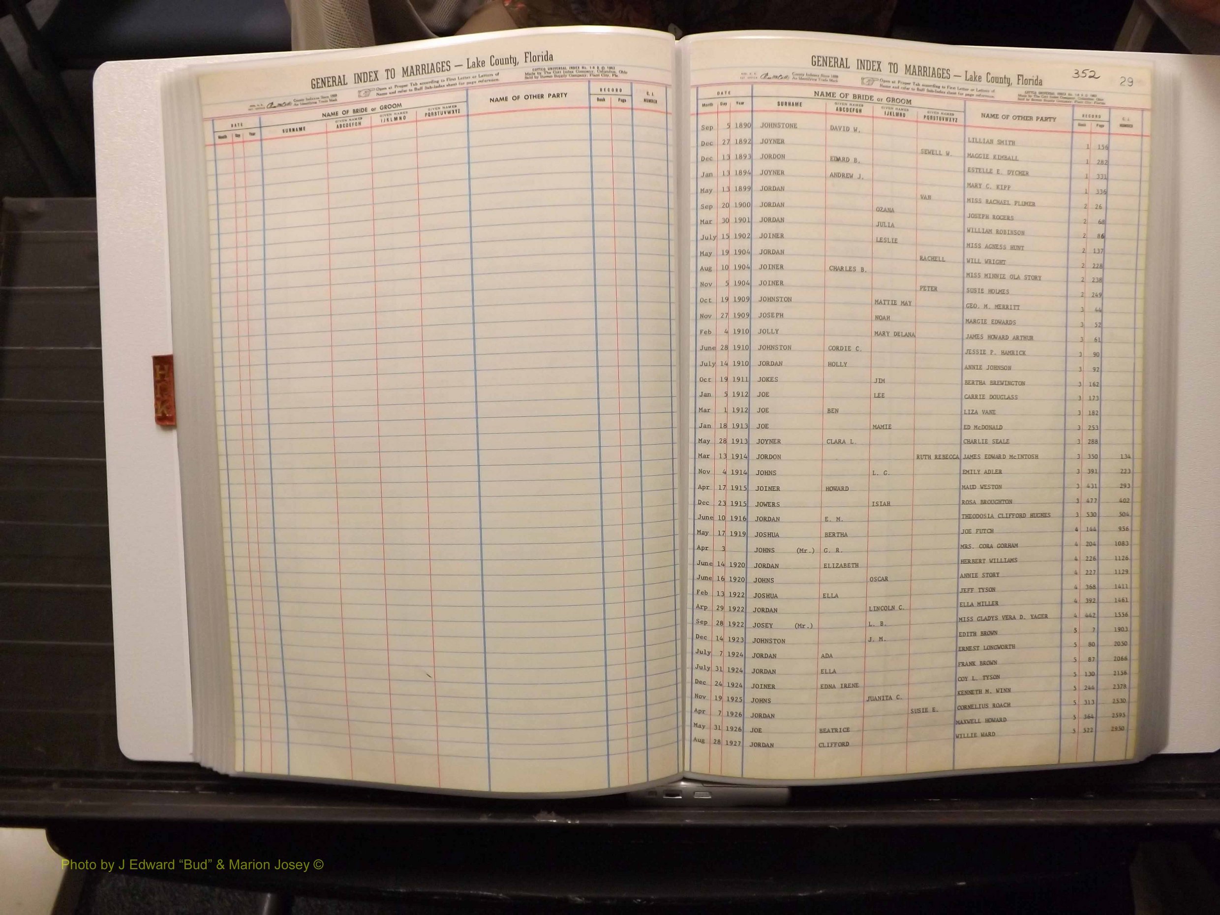 Lake Co, FL Marriage Index H-I-J-K, 1889-1986 (178).JPG