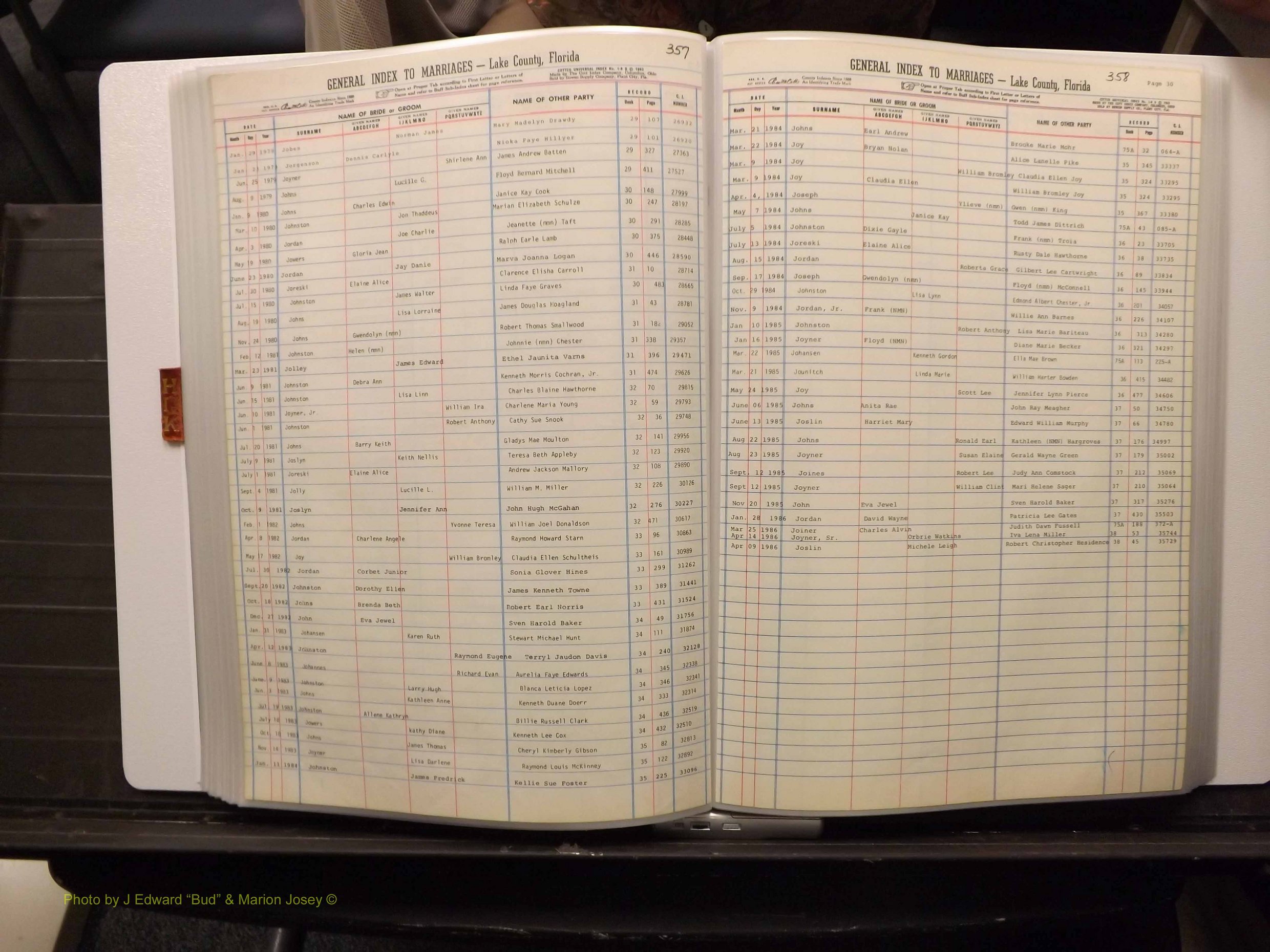 Lake Co, FL Marriage Index H-I-J-K, 1889-1986 (181).JPG