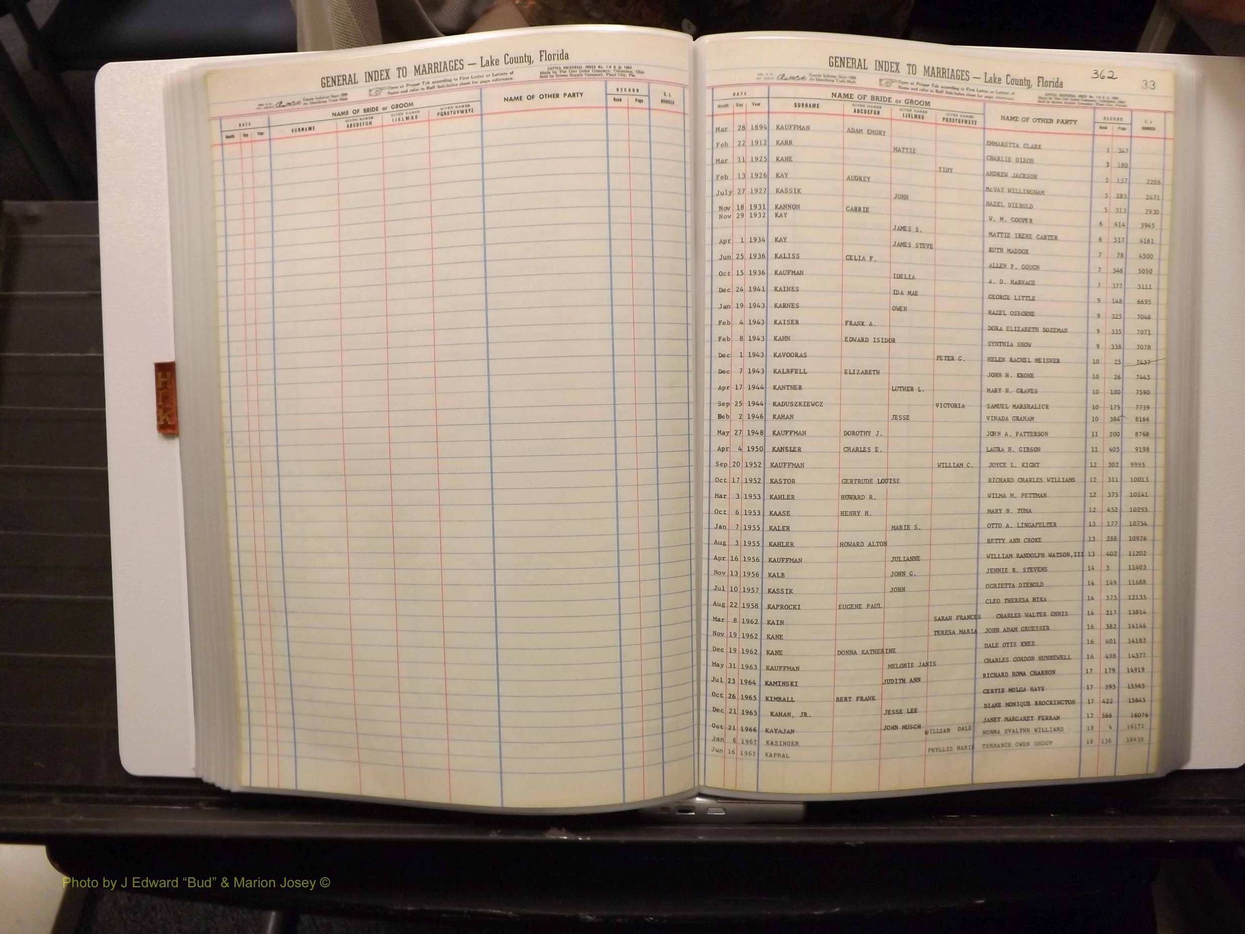 Lake Co, FL Marriage Index H-I-J-K, 1889-1986 (184).JPG