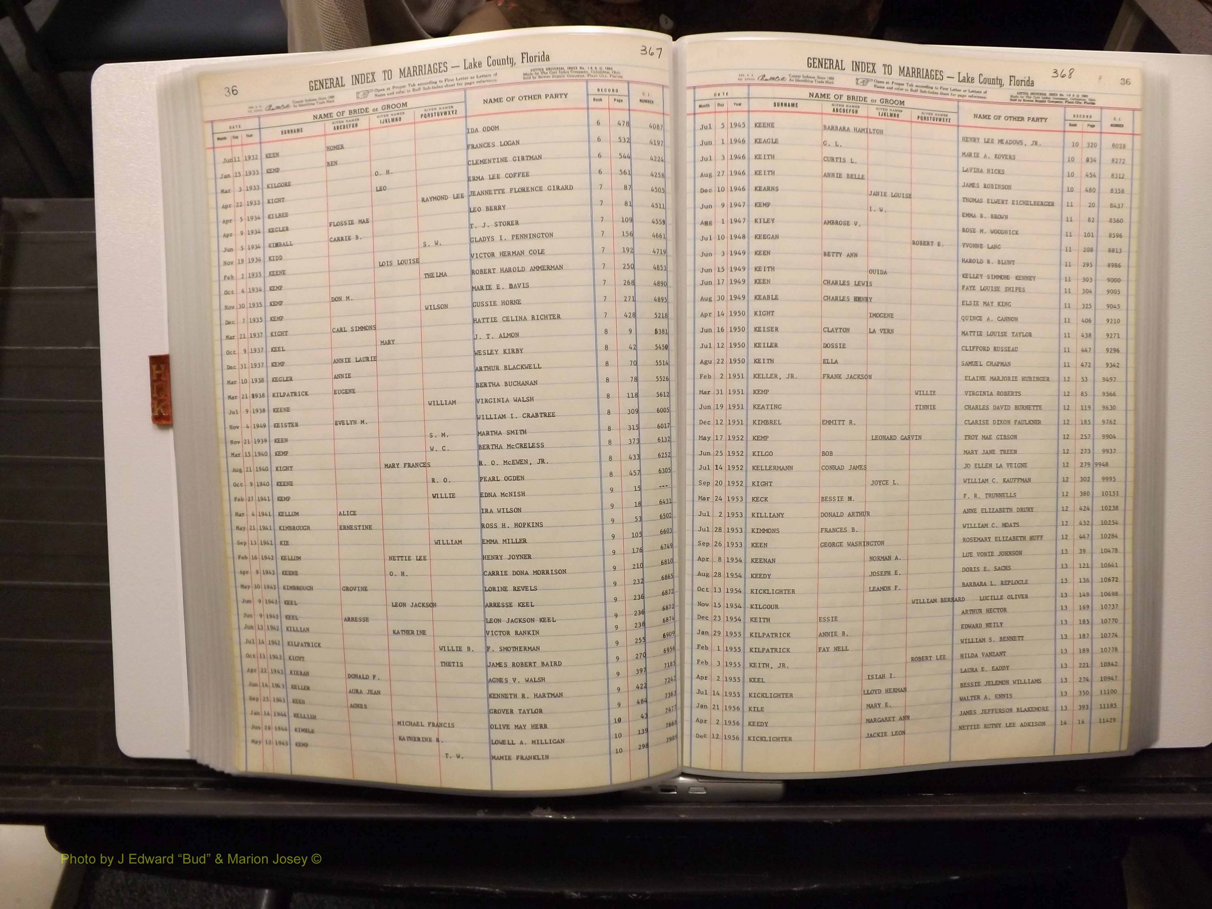 Lake Co, FL Marriage Index H-I-J-K, 1889-1986 (187).JPG