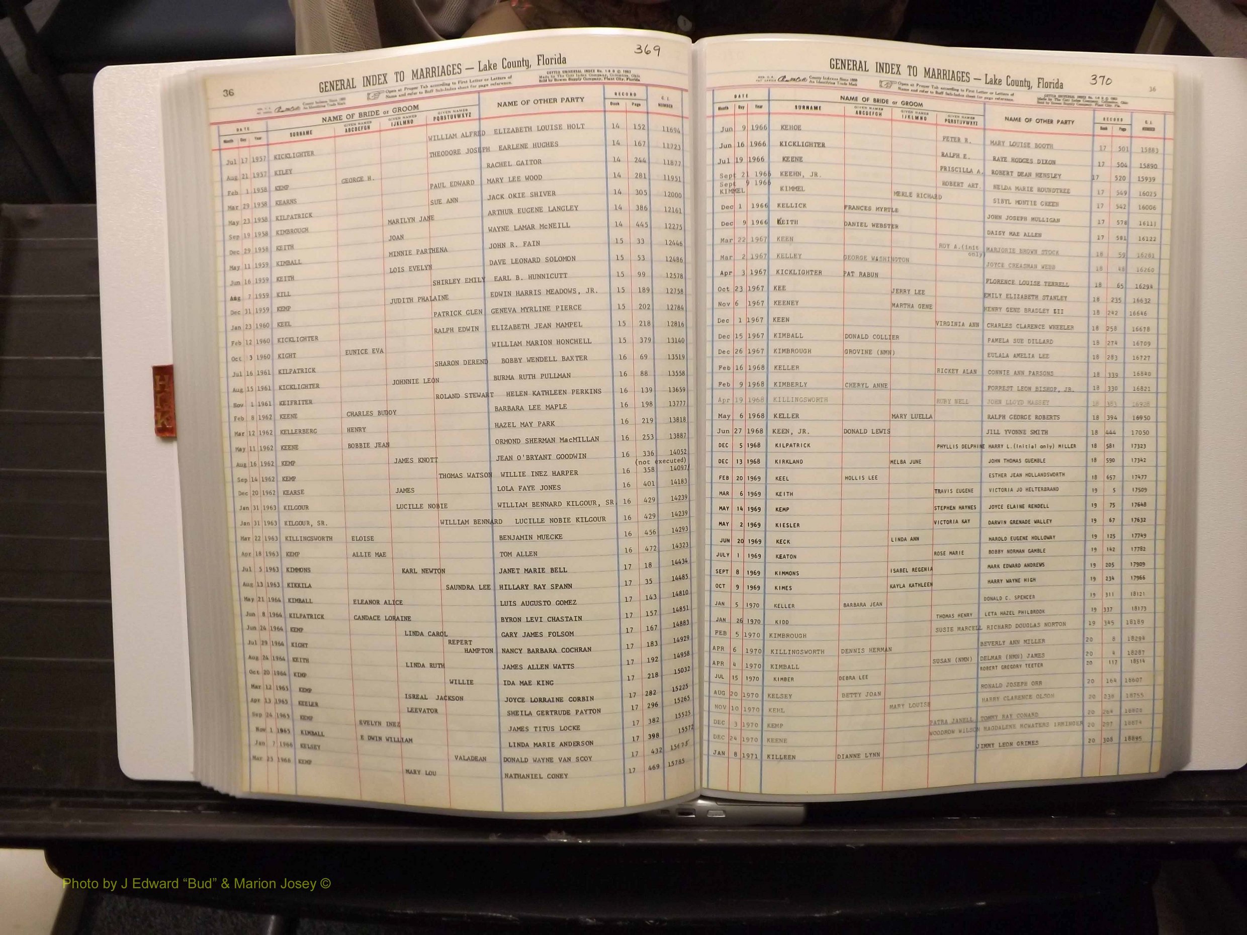 Lake Co, FL Marriage Index H-I-J-K, 1889-1986 (188).JPG