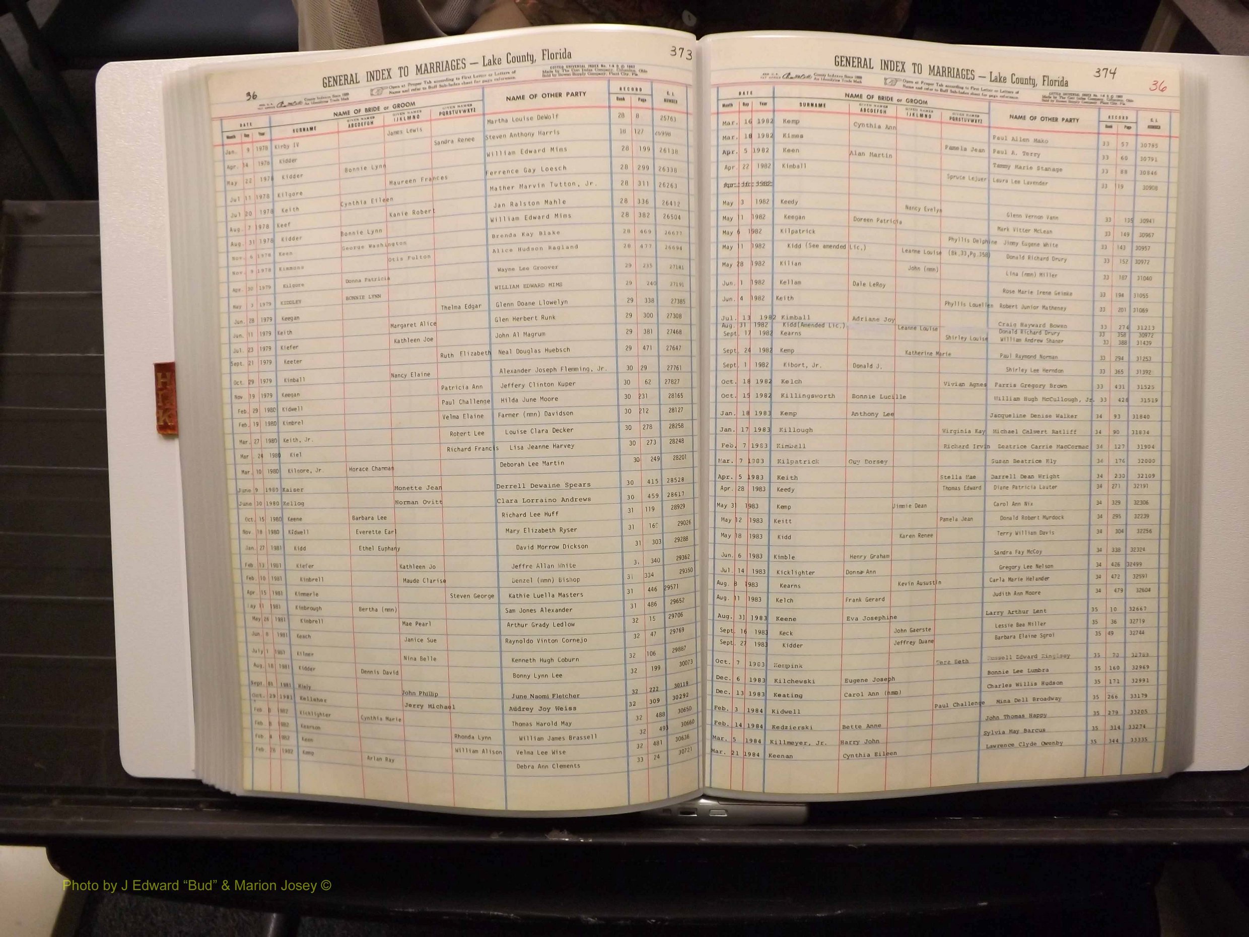 Lake Co, FL Marriage Index H-I-J-K, 1889-1986 (190).JPG