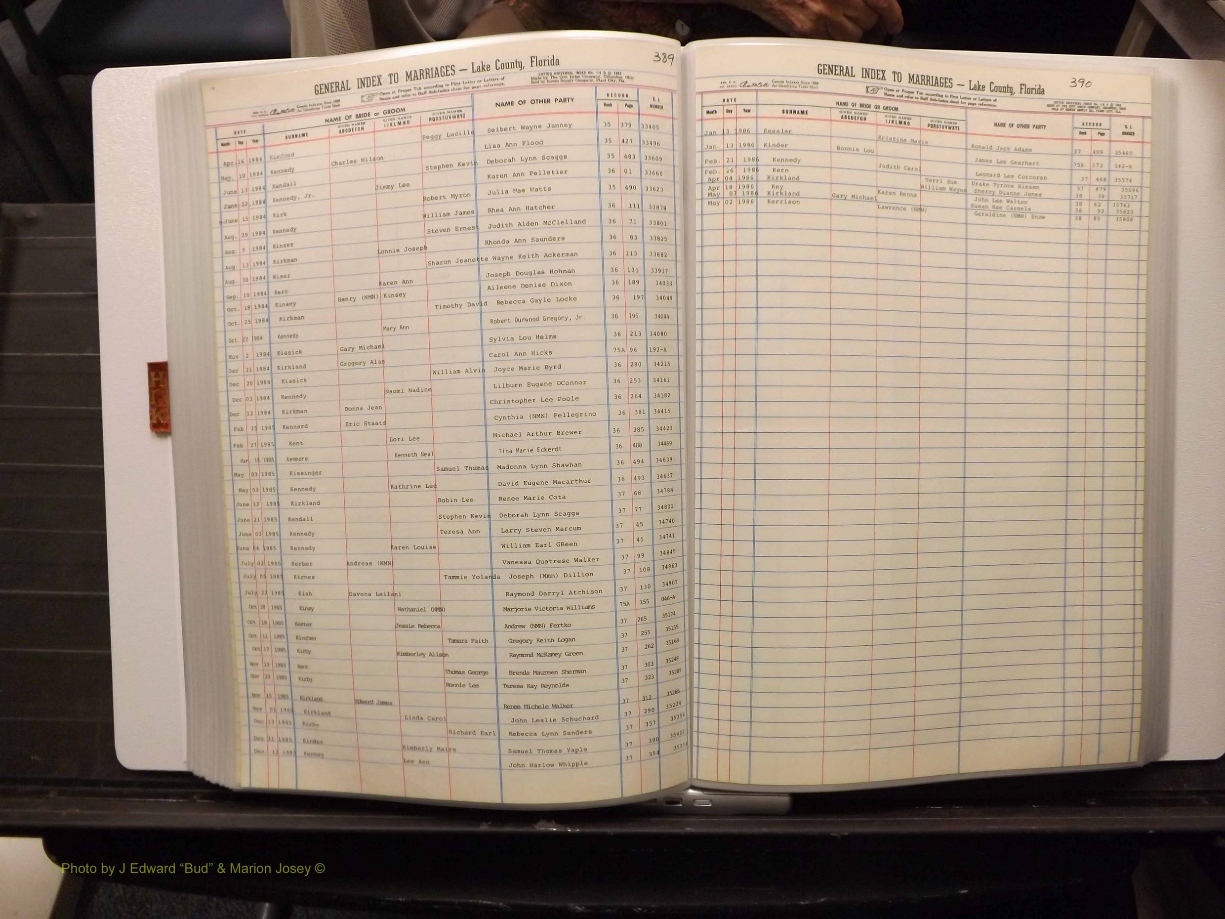 Lake Co, FL Marriage Index H-I-J-K, 1889-1986 (198).JPG