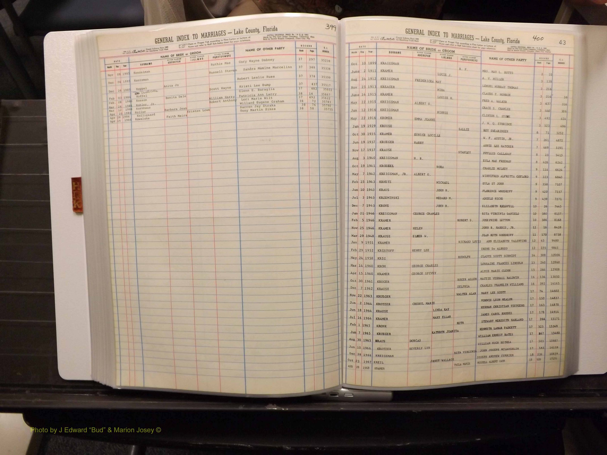 Lake Co, FL Marriage Index H-I-J-K, 1889-1986 (204).JPG