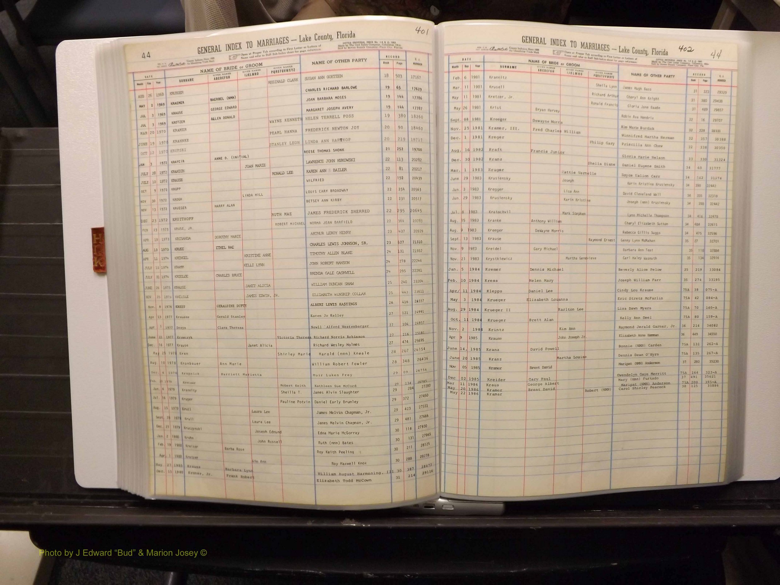 Lake Co, FL Marriage Index H-I-J-K, 1889-1986 (205).JPG