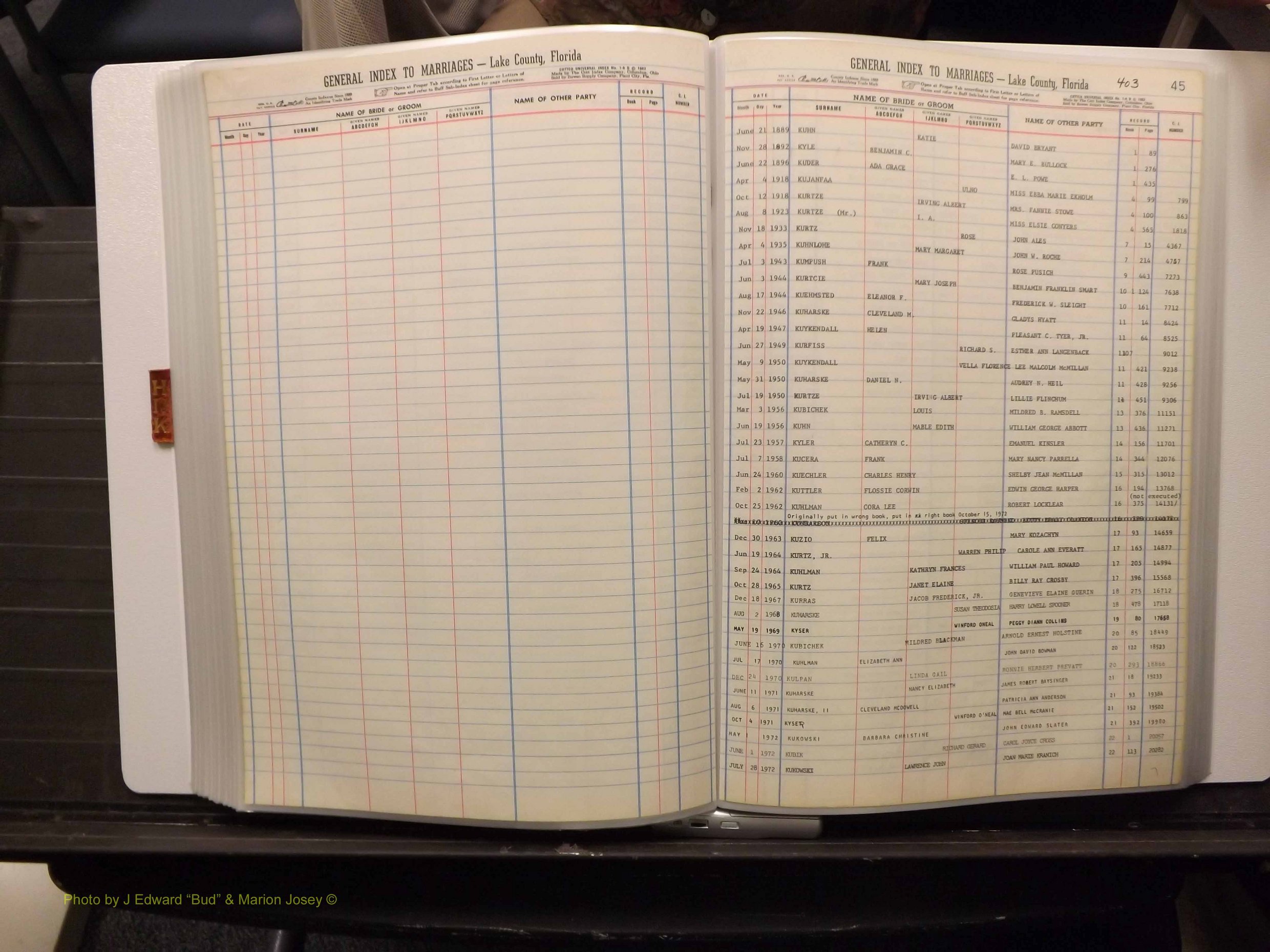 Lake Co, FL Marriage Index H-I-J-K, 1889-1986 (206).JPG