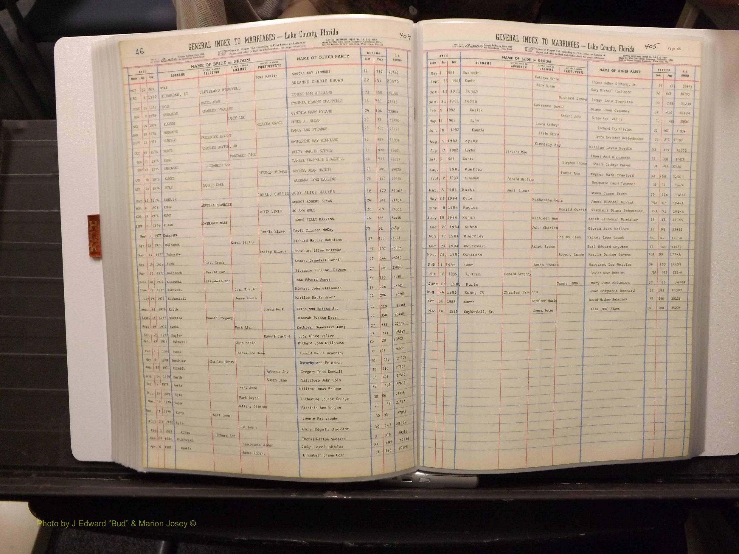 Lake Co, FL Marriage Index H-I-J-K, 1889-1986 (207).JPG