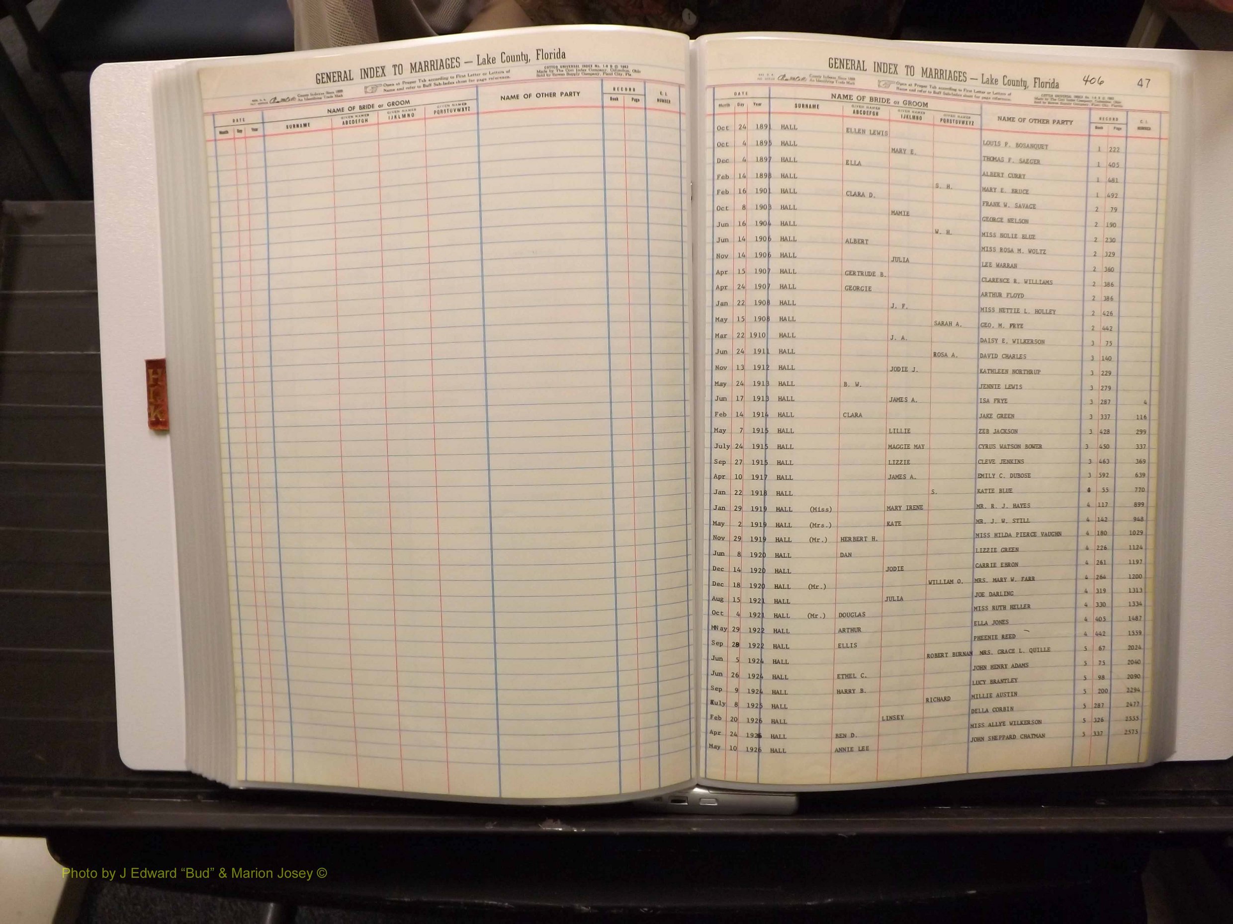 Lake Co, FL Marriage Index H-I-J-K, 1889-1986 (208).JPG