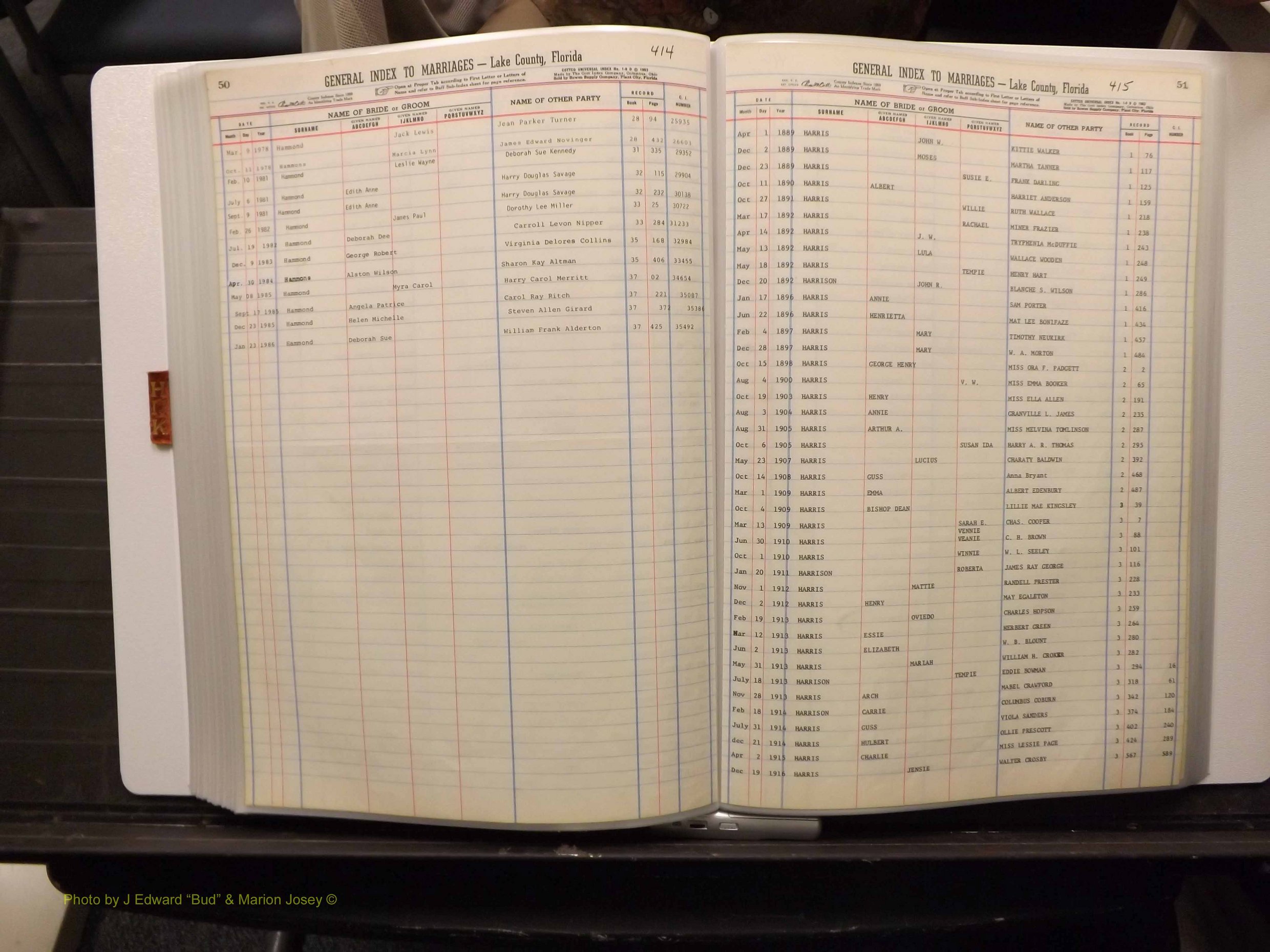 Lake Co, FL Marriage Index H-I-J-K, 1889-1986 (213).JPG