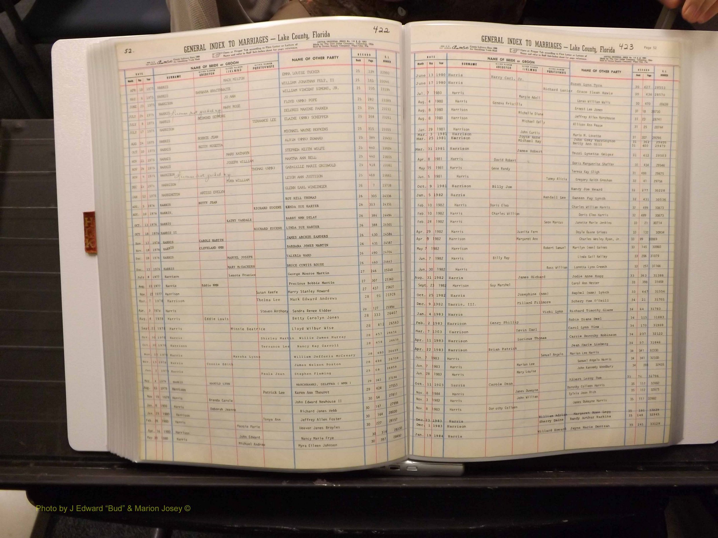 Lake Co, FL Marriage Index H-I-J-K, 1889-1986 (217).JPG