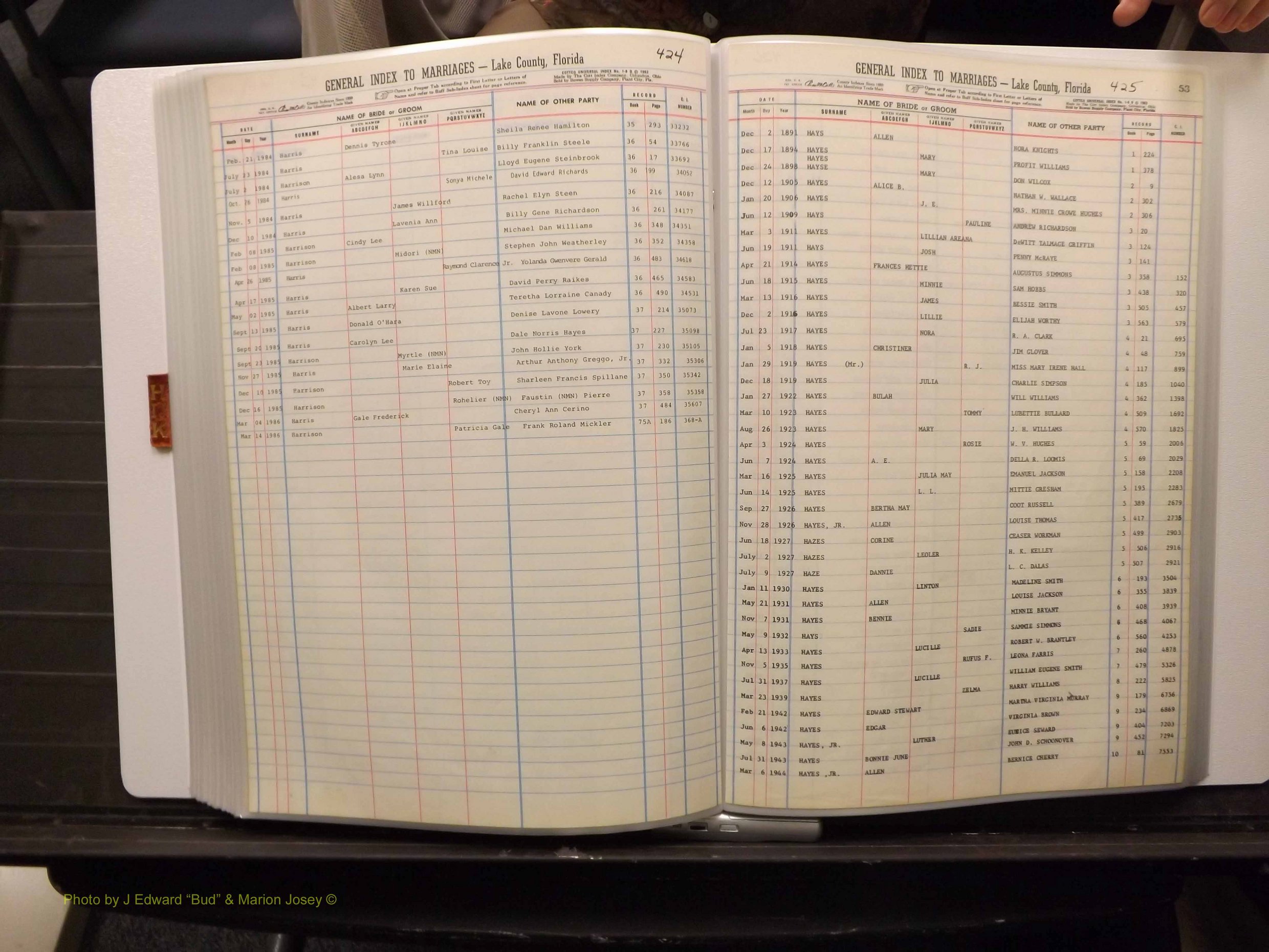 Lake Co, FL Marriage Index H-I-J-K, 1889-1986 (218).JPG