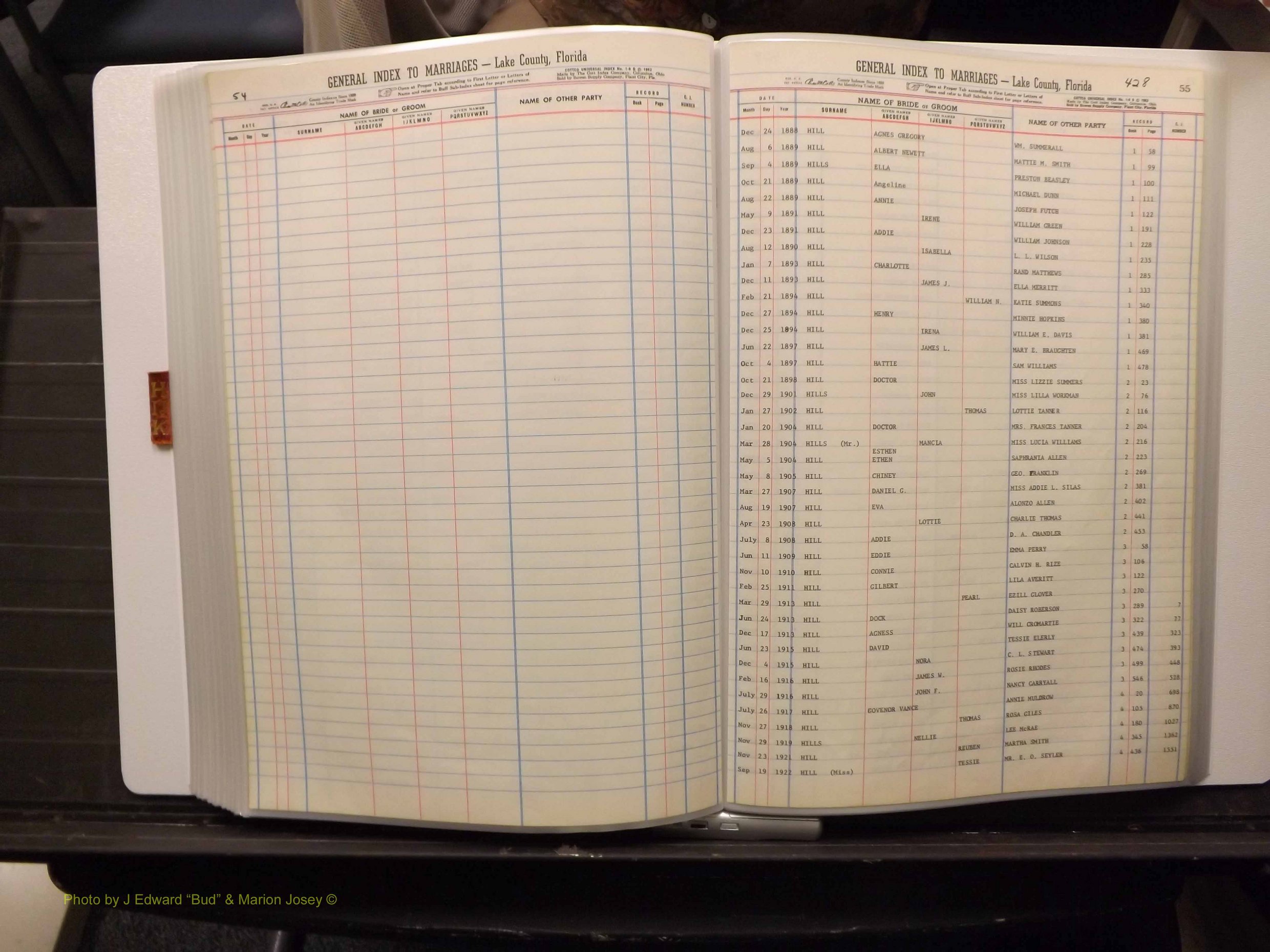 Lake Co, FL Marriage Index H-I-J-K, 1889-1986 (220).JPG