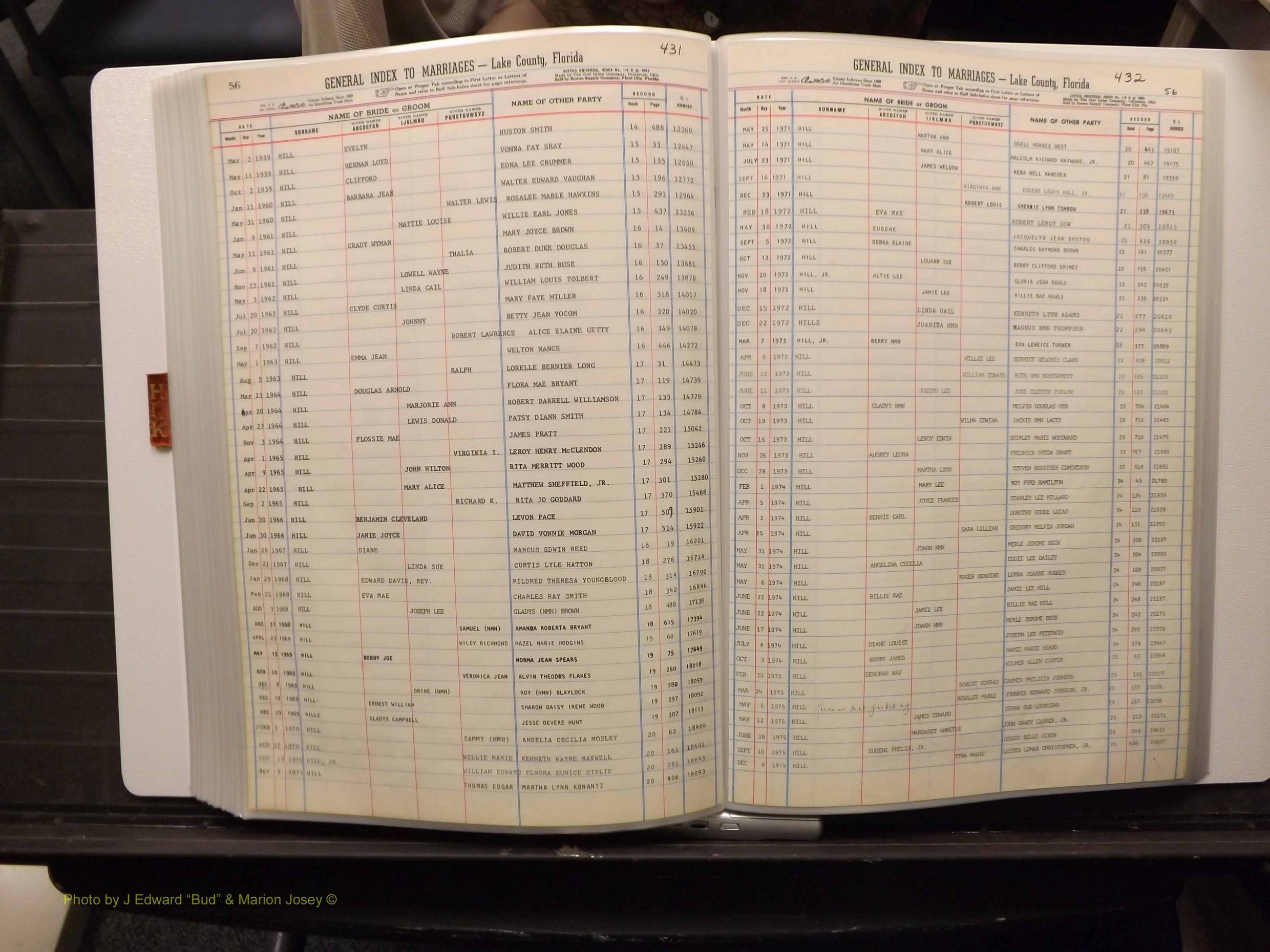 Lake Co, FL Marriage Index H-I-J-K, 1889-1986 (222).JPG